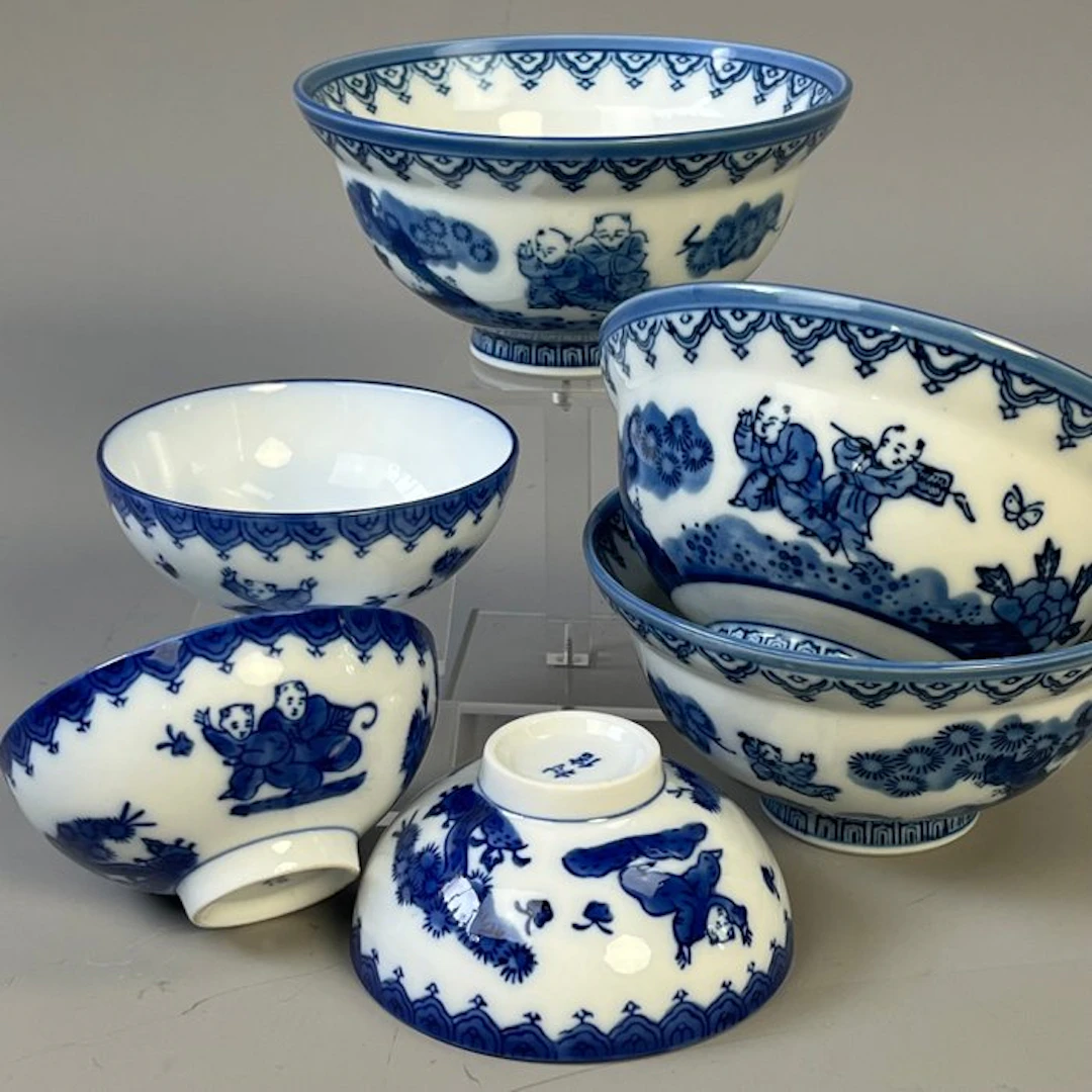 Bowl (6) - Vintage - Porseleinen Blauw & Wit Japanse...