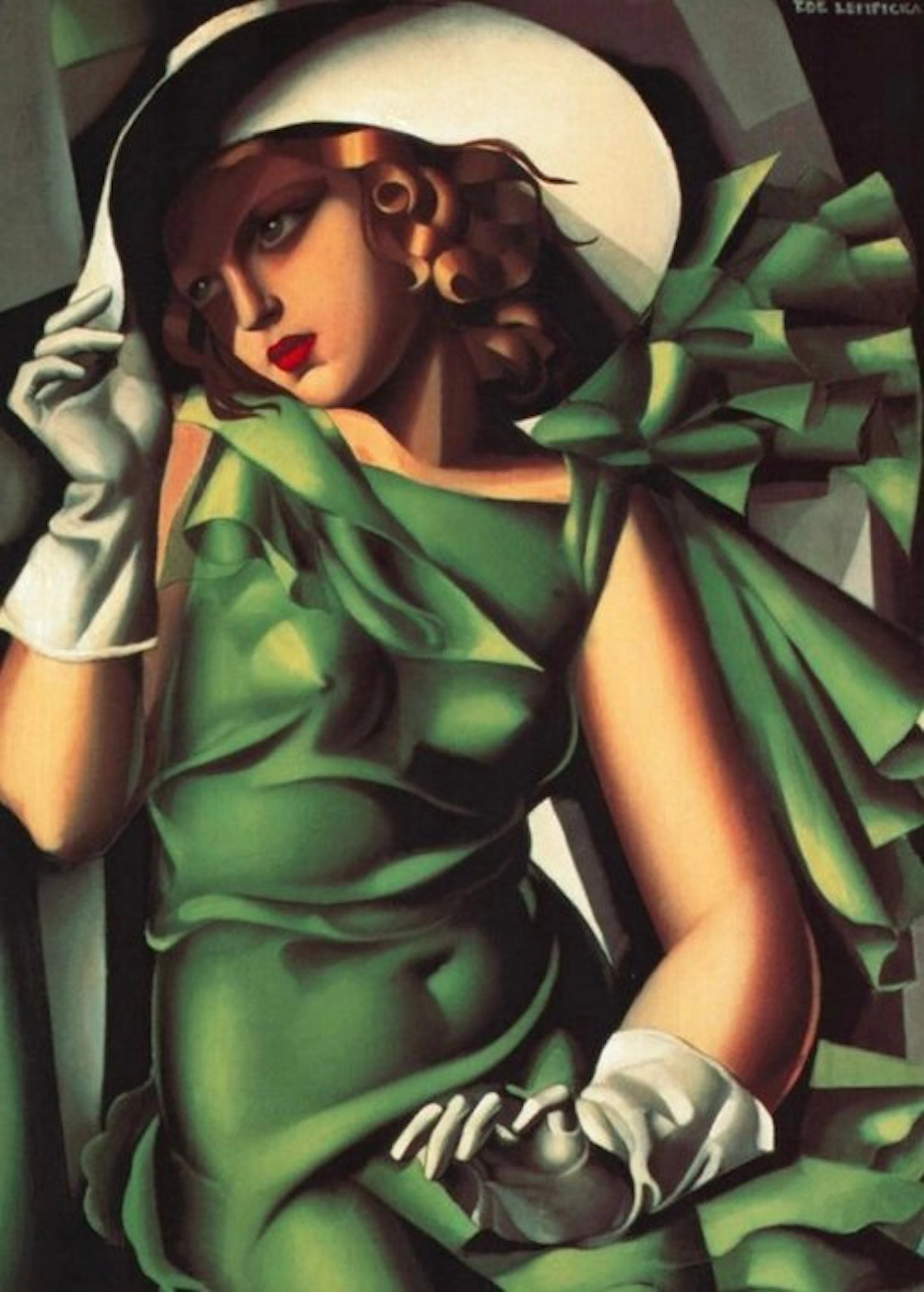 Tamara de Lempicka (after) - “Young Lady with Gloves (Girl in a Green Dress)