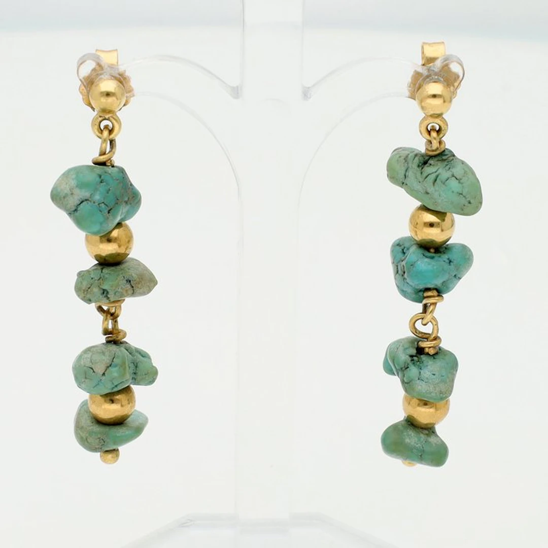 Earrings - 18 kt. Yellow gold - Turquoise