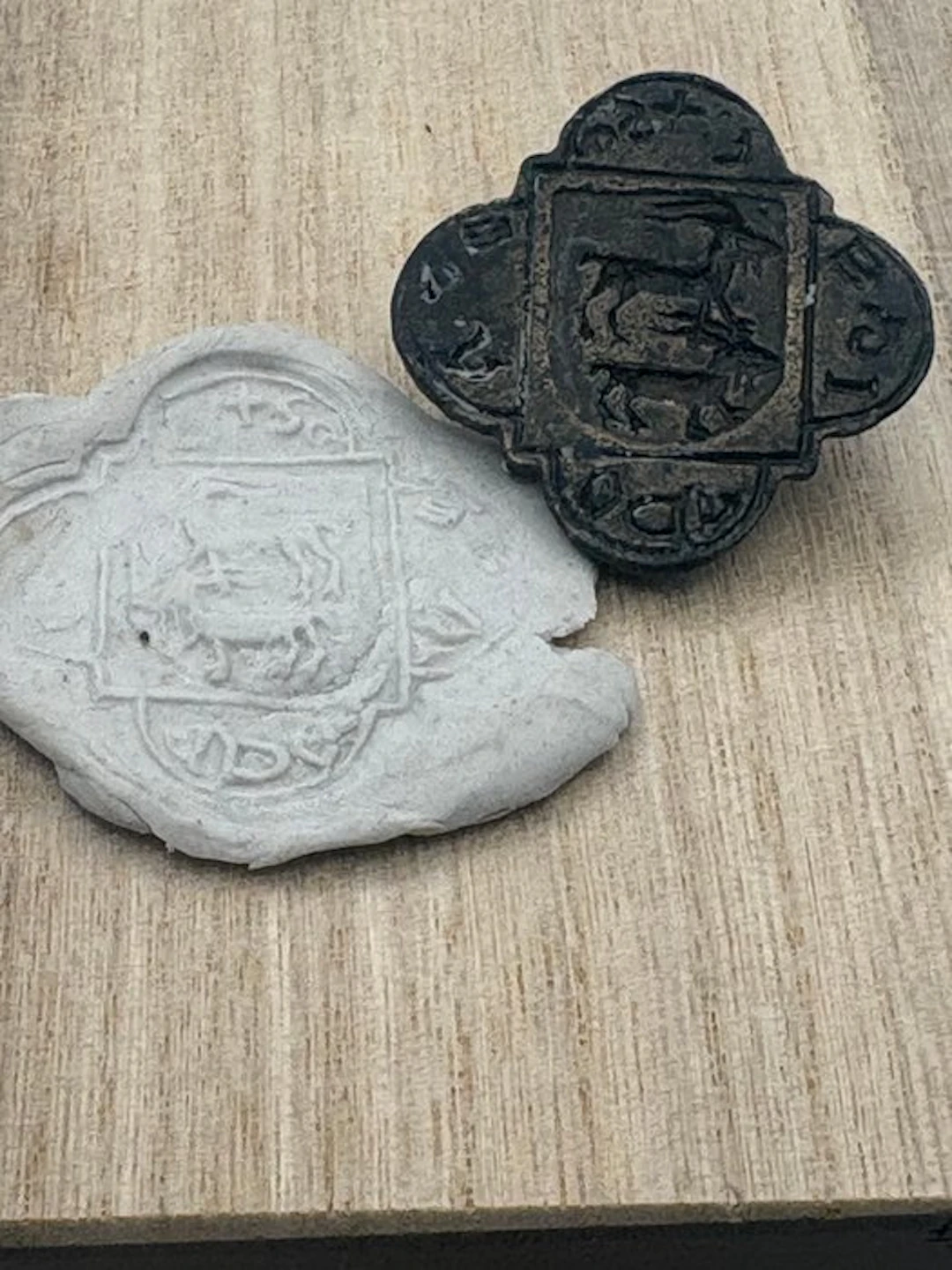 Medieval Bronze Medieval bronze seal matrix depicting two...