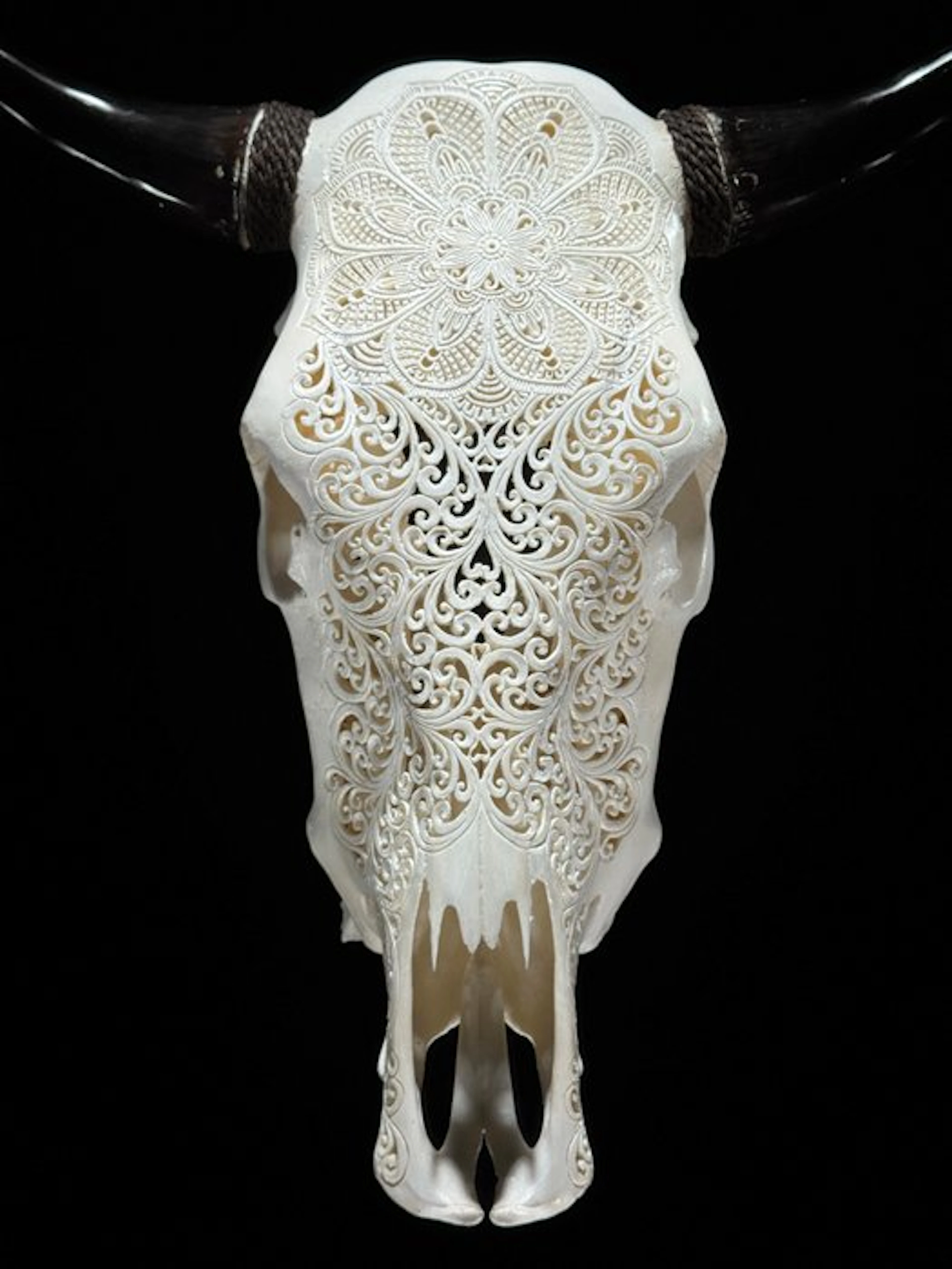 NO RESERVE PRICE -Authentic Large White Hand-Carved Bull...
