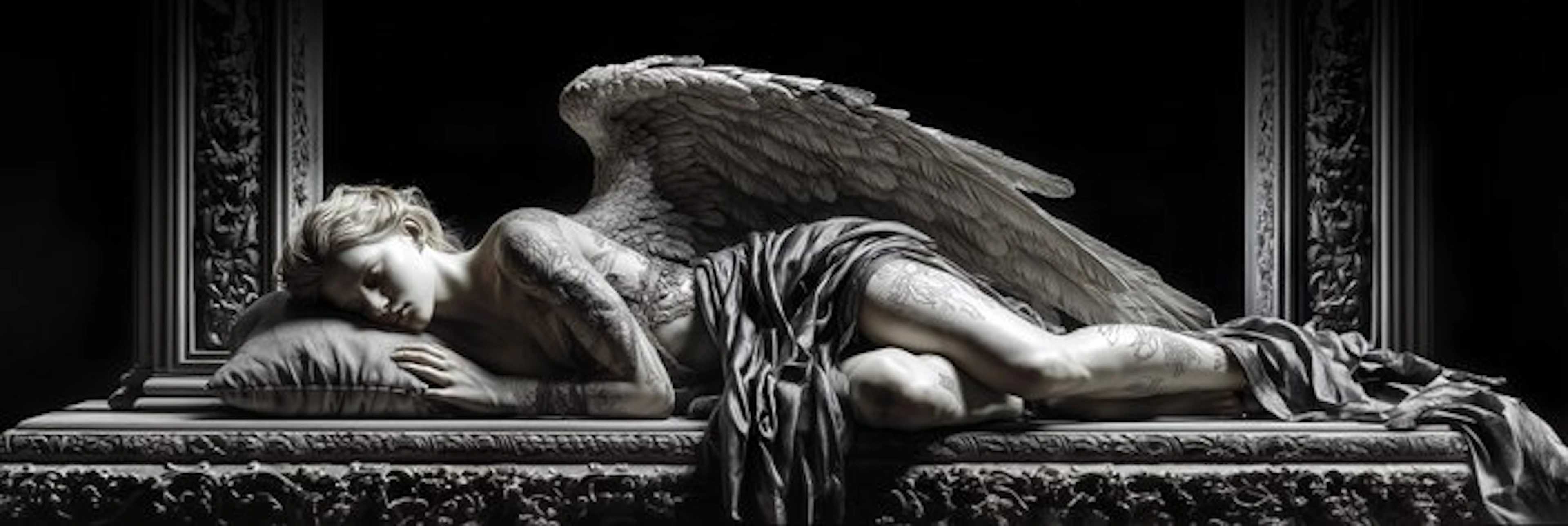 Artxlife - Sleeping Black Marble Angel Tatoo