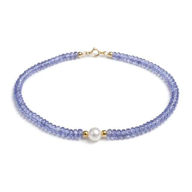 No reserve price - Bracelet - 18 kt. Yellow gold Tanzanite - Pearl
