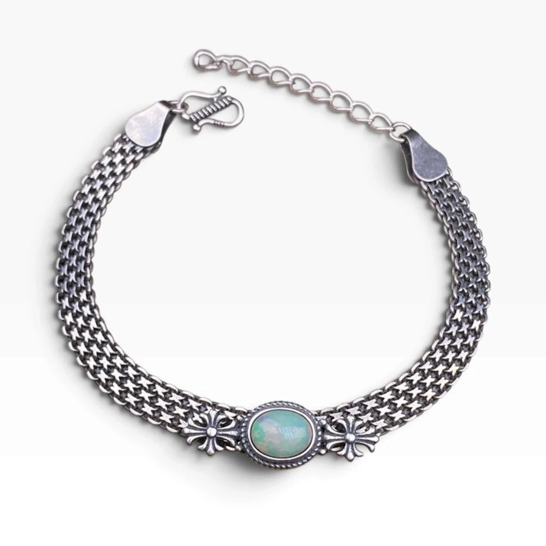 Vintage Natural Opal Bracelet in 925 Sterling Silver- 15 g