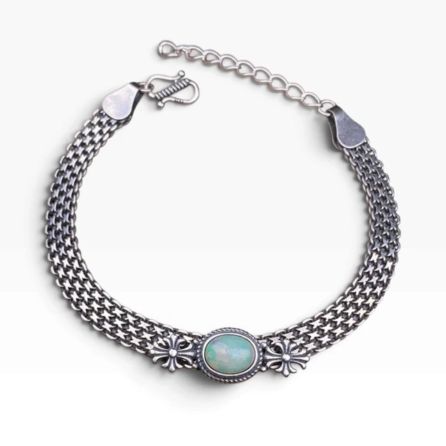 Vintage Natural Opal Bracelet in 925 Sterling Silver- 15 g