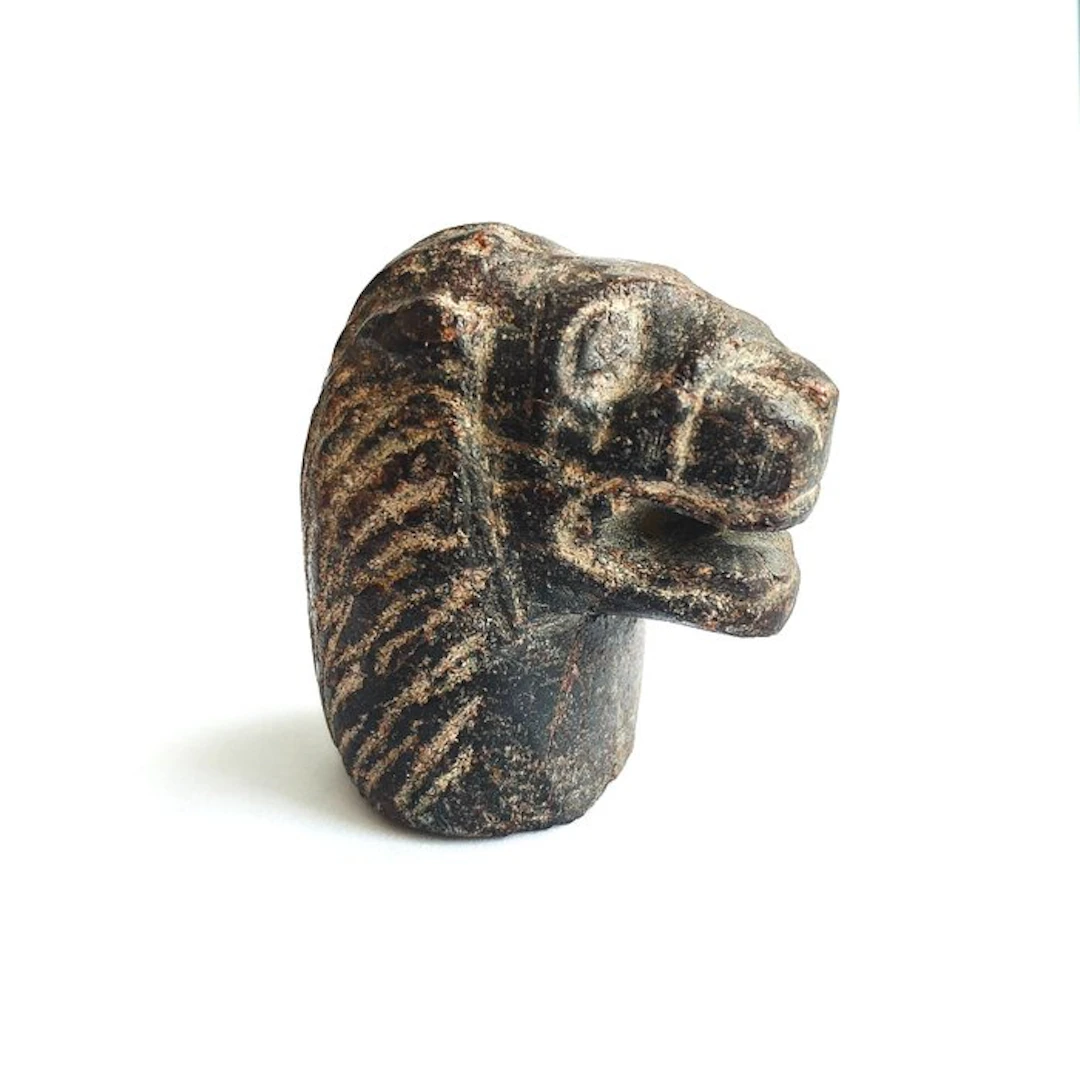 Silk Road, Central Asian Marble Lion Head Bead Talisman - 57 mm