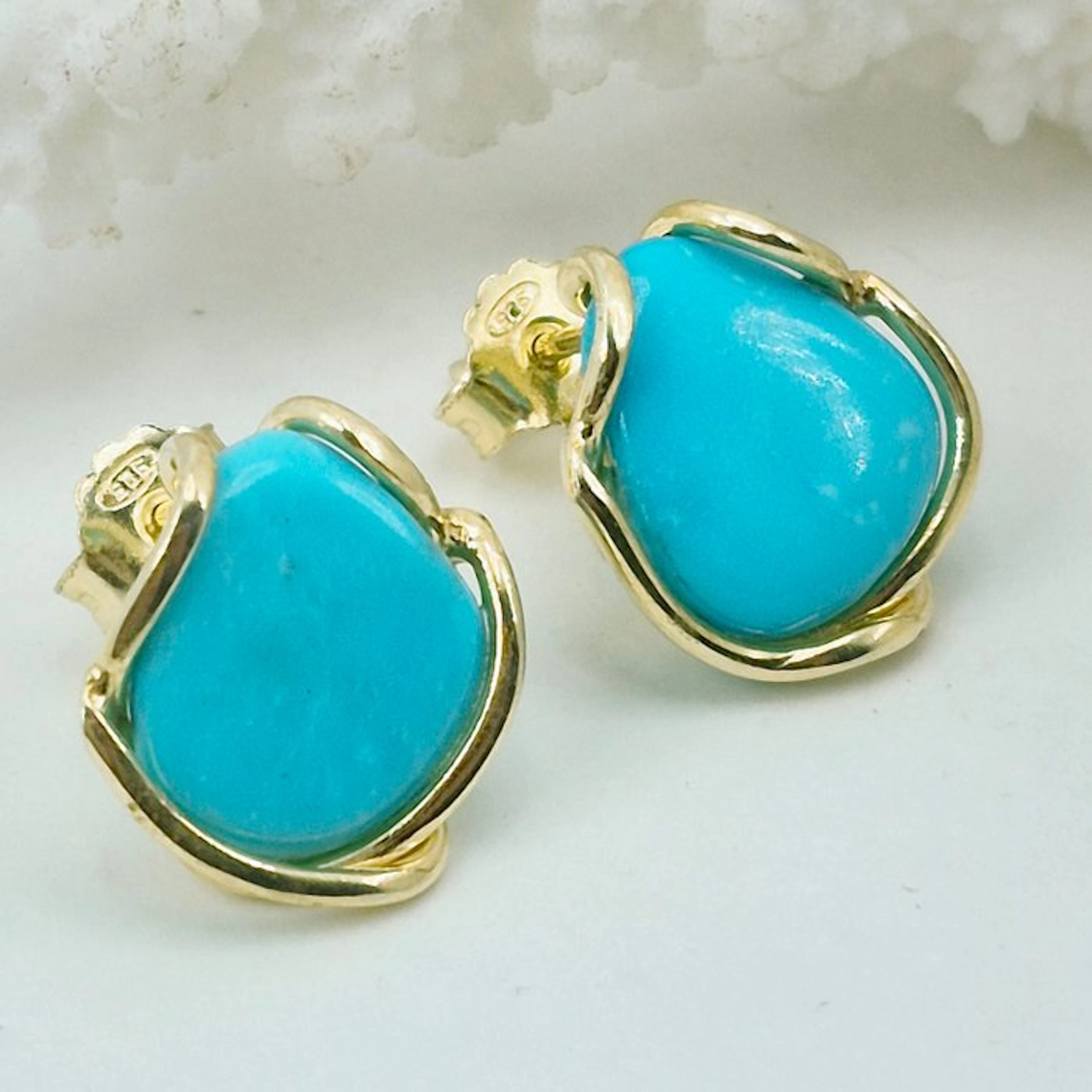 Turquoise - Silver, Gold-plated, No Reserve - Earrings - Turquoise Arizona