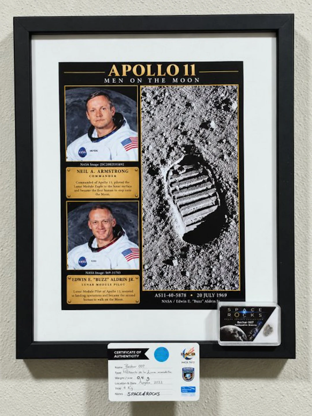 Military photograph - Commemorative plaque with lunar meteorite slice - 1969