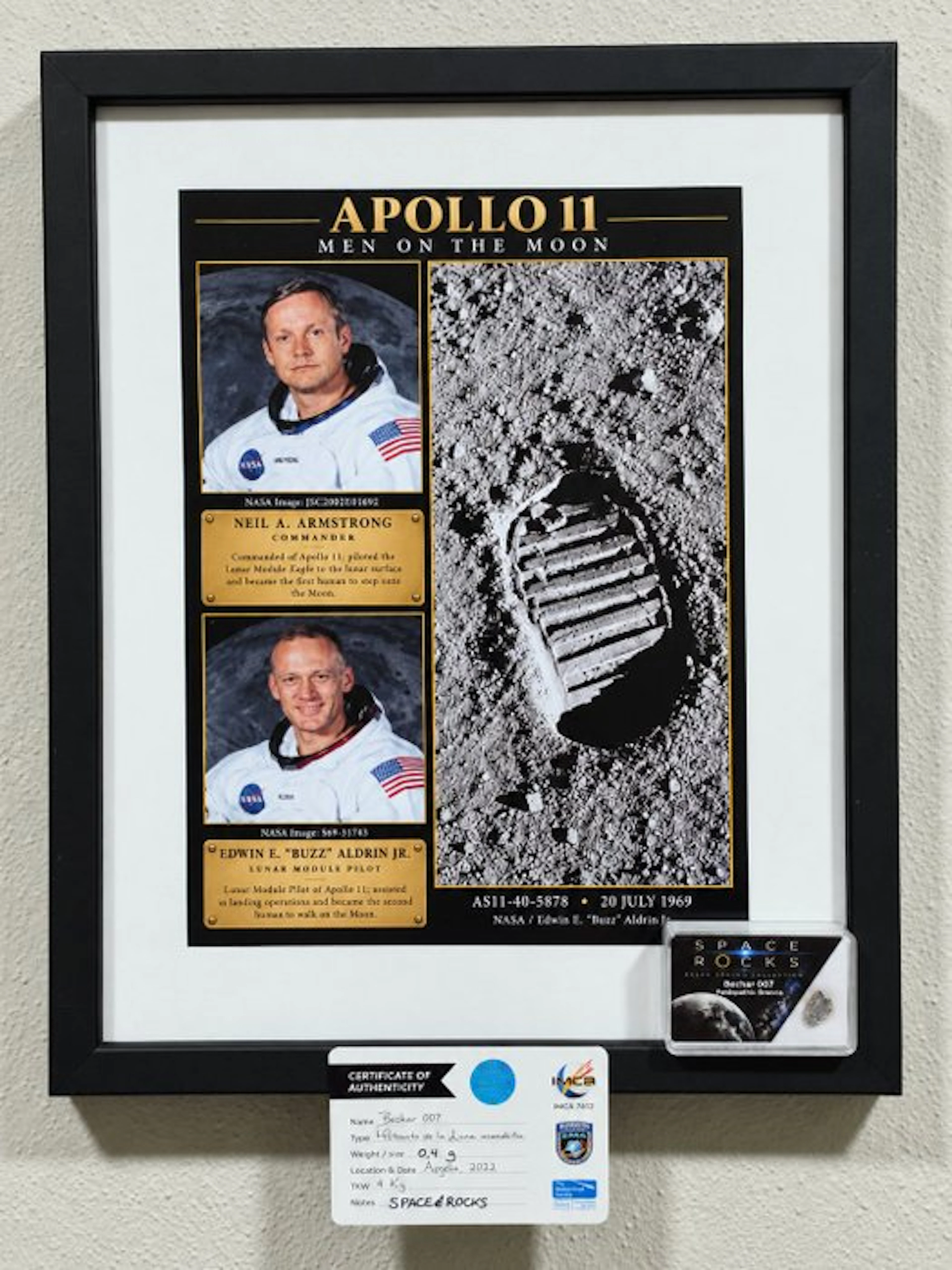 Military photograph - Commemorative plaque with lunar meteorite slice - 1969