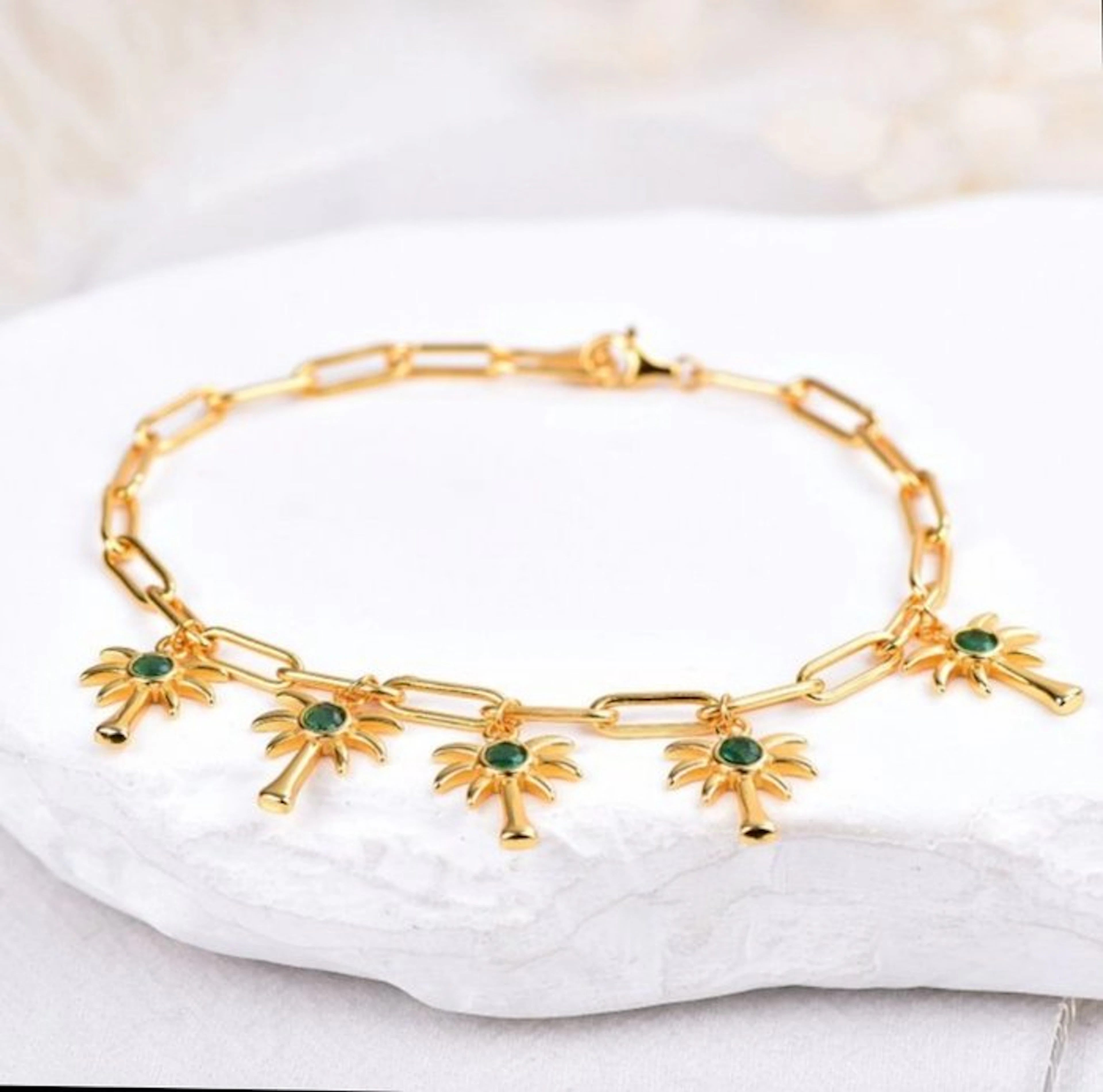 No reserve price - Charm bracelet Gold-plated, Silver - Emerald