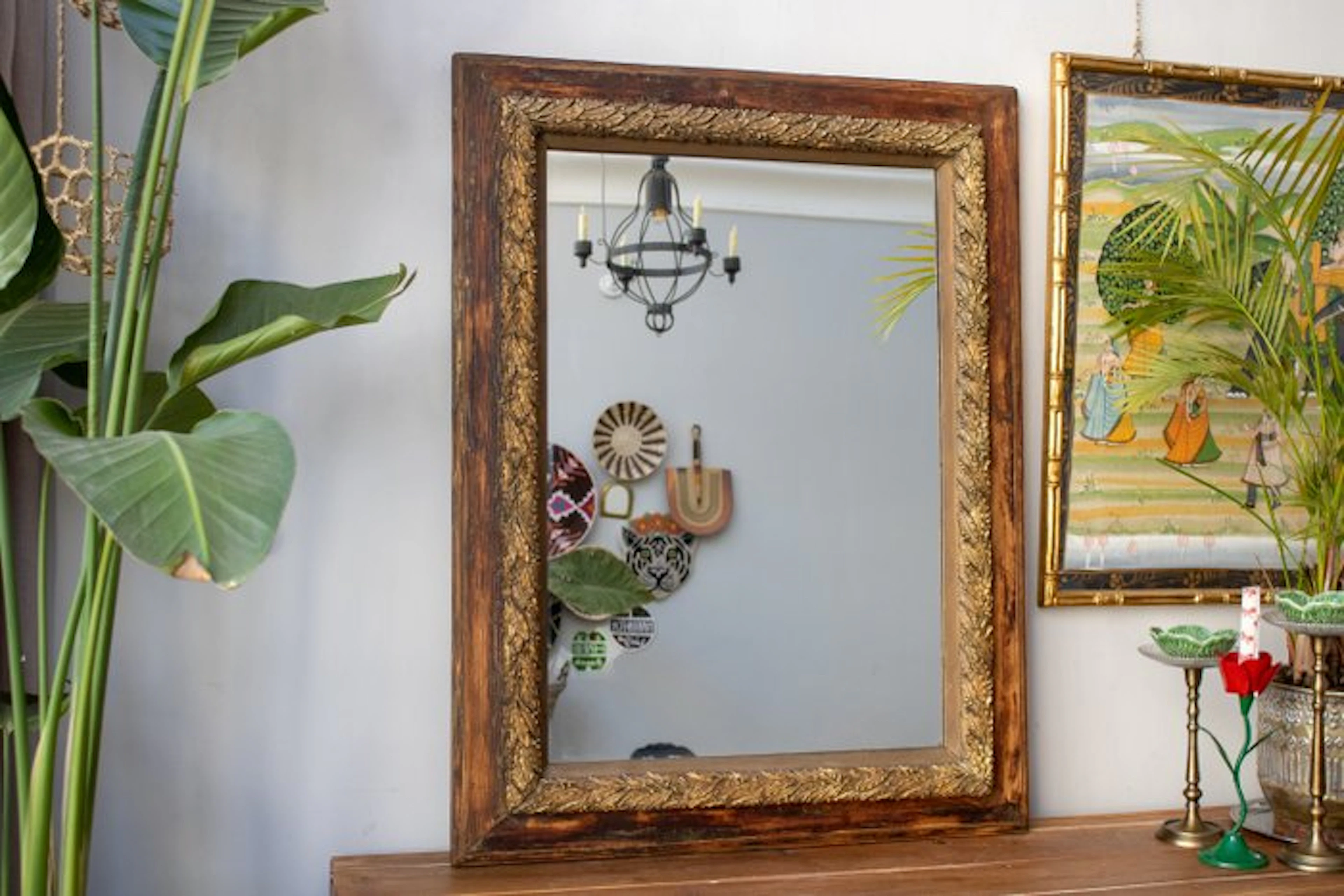 Mirror- gold leaf decoration - Wood, Glass - 100 cm from the wall and the floor