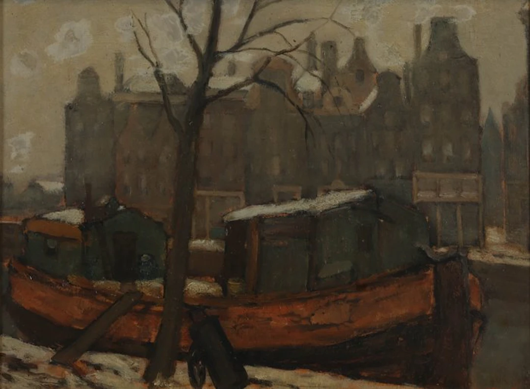 Marie Henri Mackenzie (1878-1961) - Schip in de gracht van Amsterdam