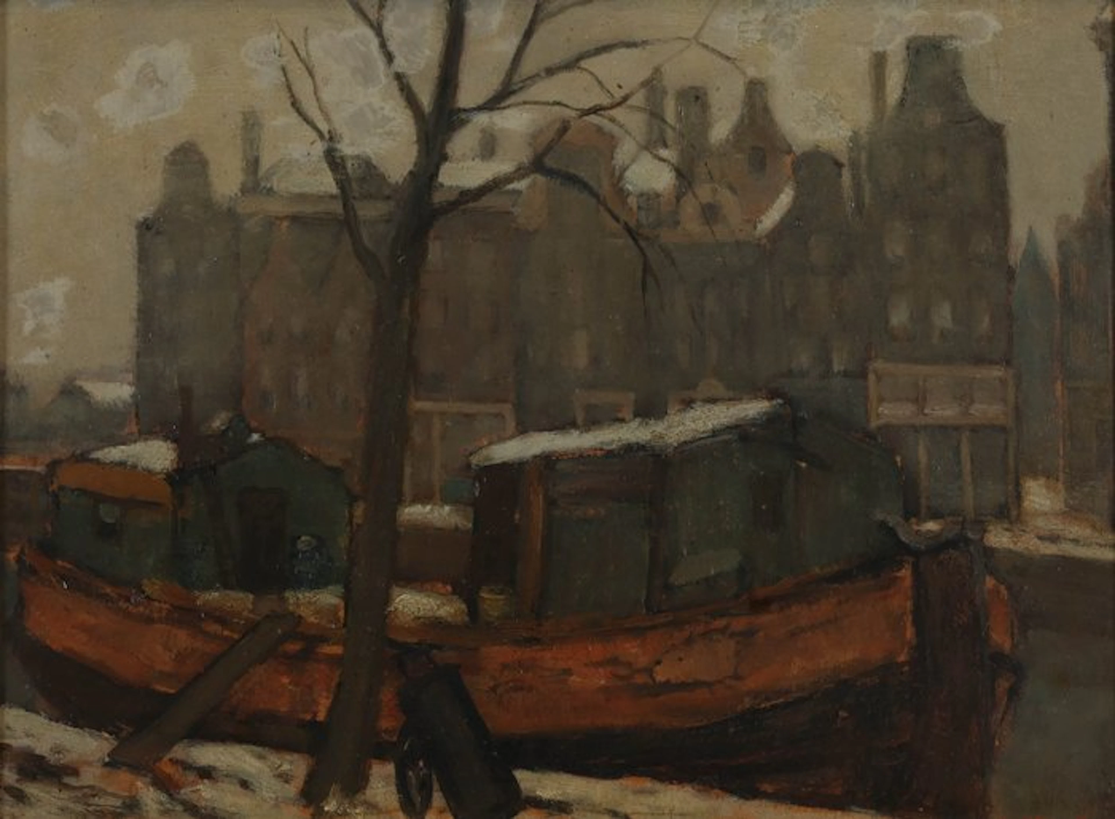 Marie Henri Mackenzie (1878-1961) - Schip in de gracht van Amsterdam