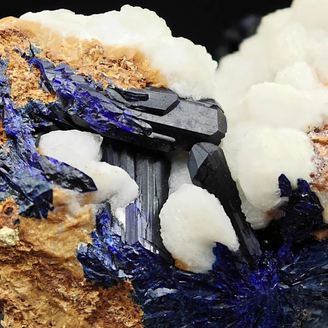 Blue azurite in a cloud of white calcite