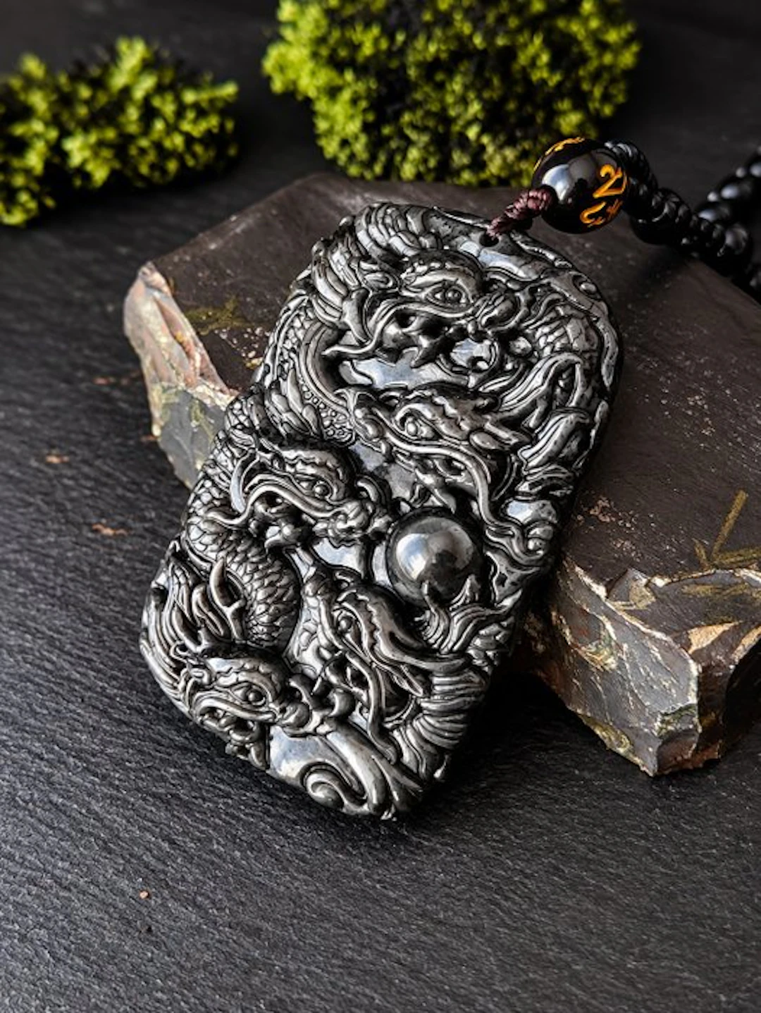 Precious Pendant in Certified Black Jadeite - Jade Dragon...