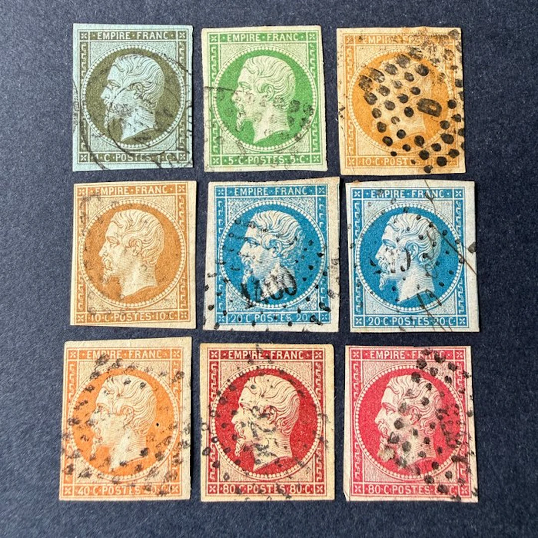 France - Yvert 11/17B 'Napoléon imperforate' in oblitérés