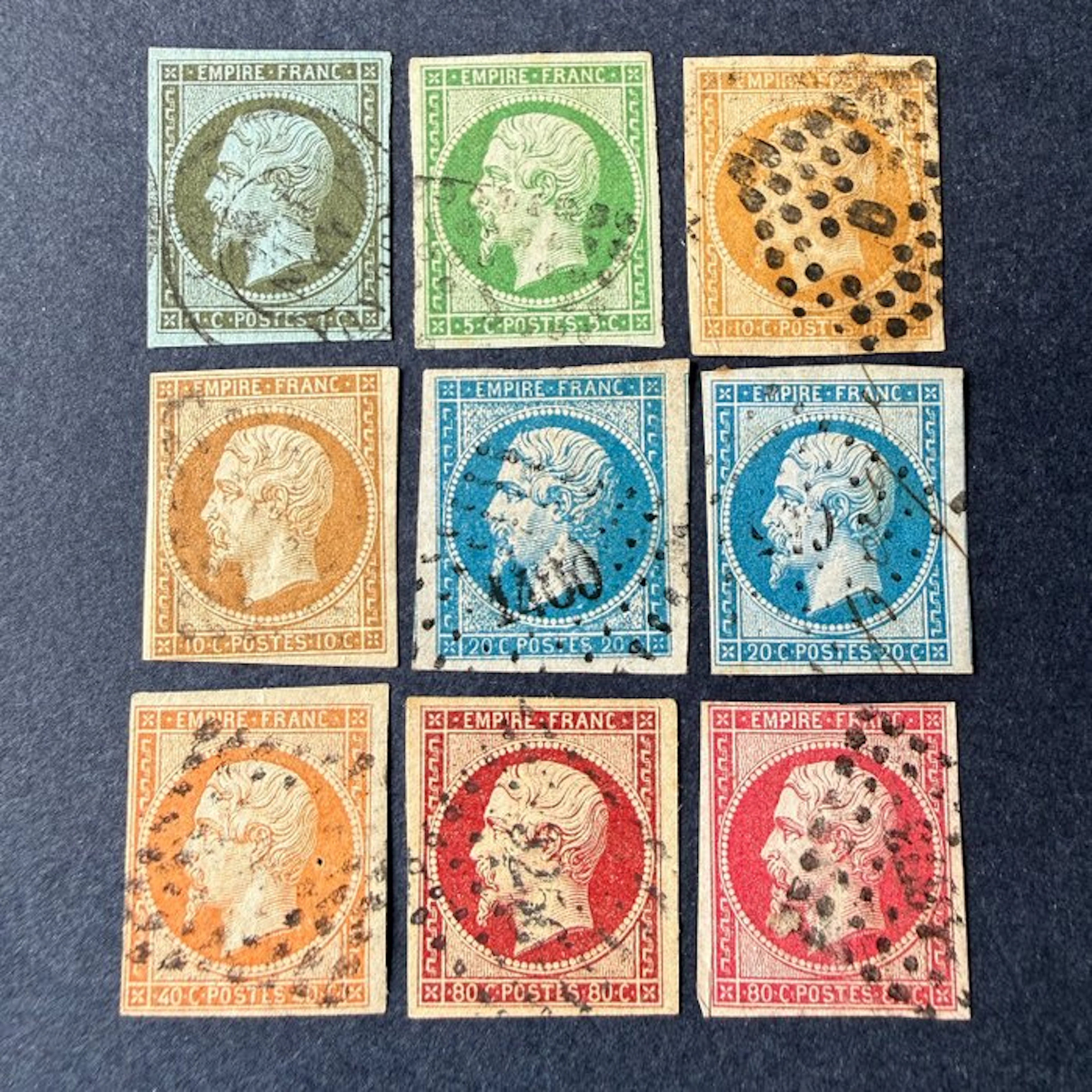 France - Yvert 11/17B 'Napoléon imperforate' in oblitérés