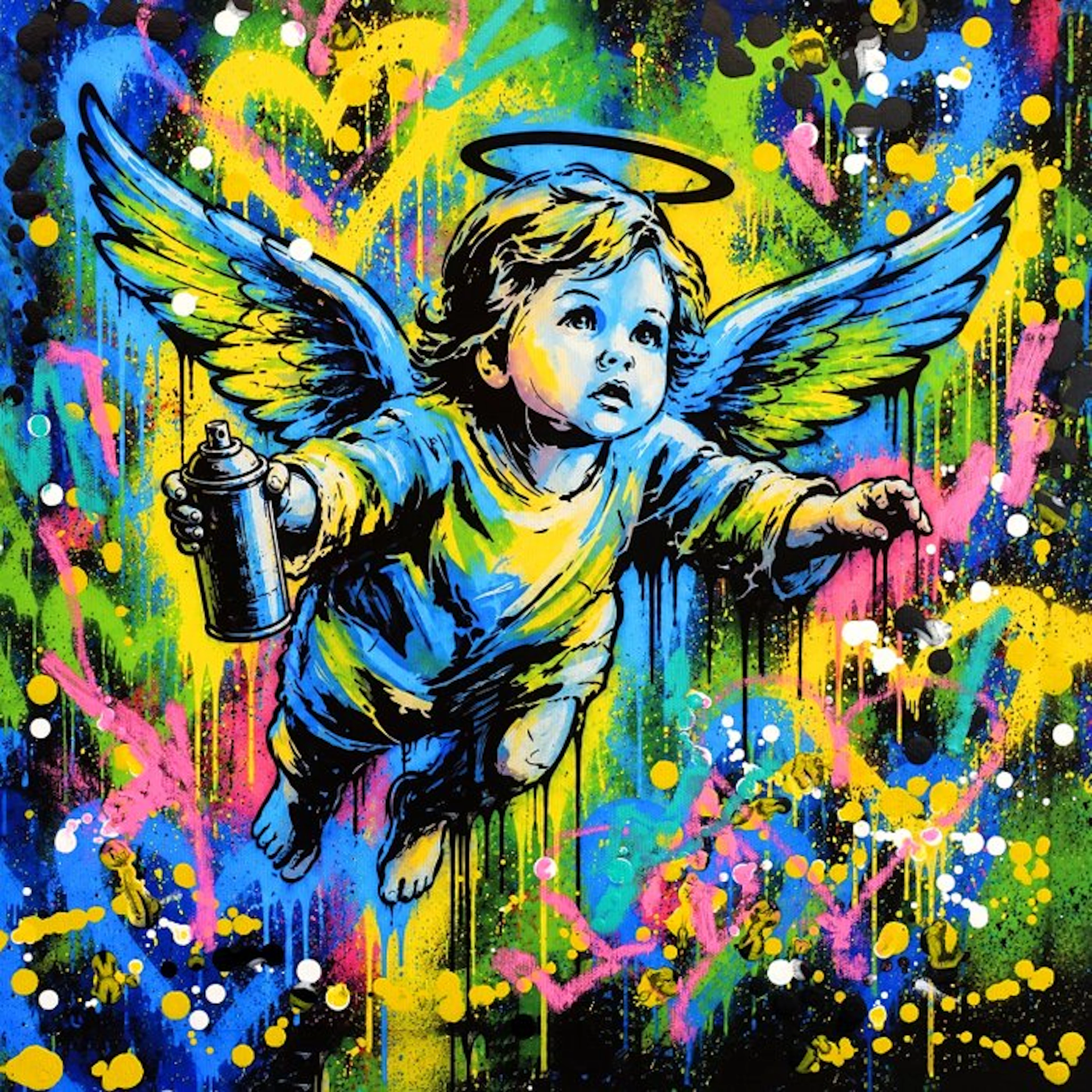 Golden Boy (2000) - “SPRAYCAN CUPID” - Unique Original Painting - (1/1)