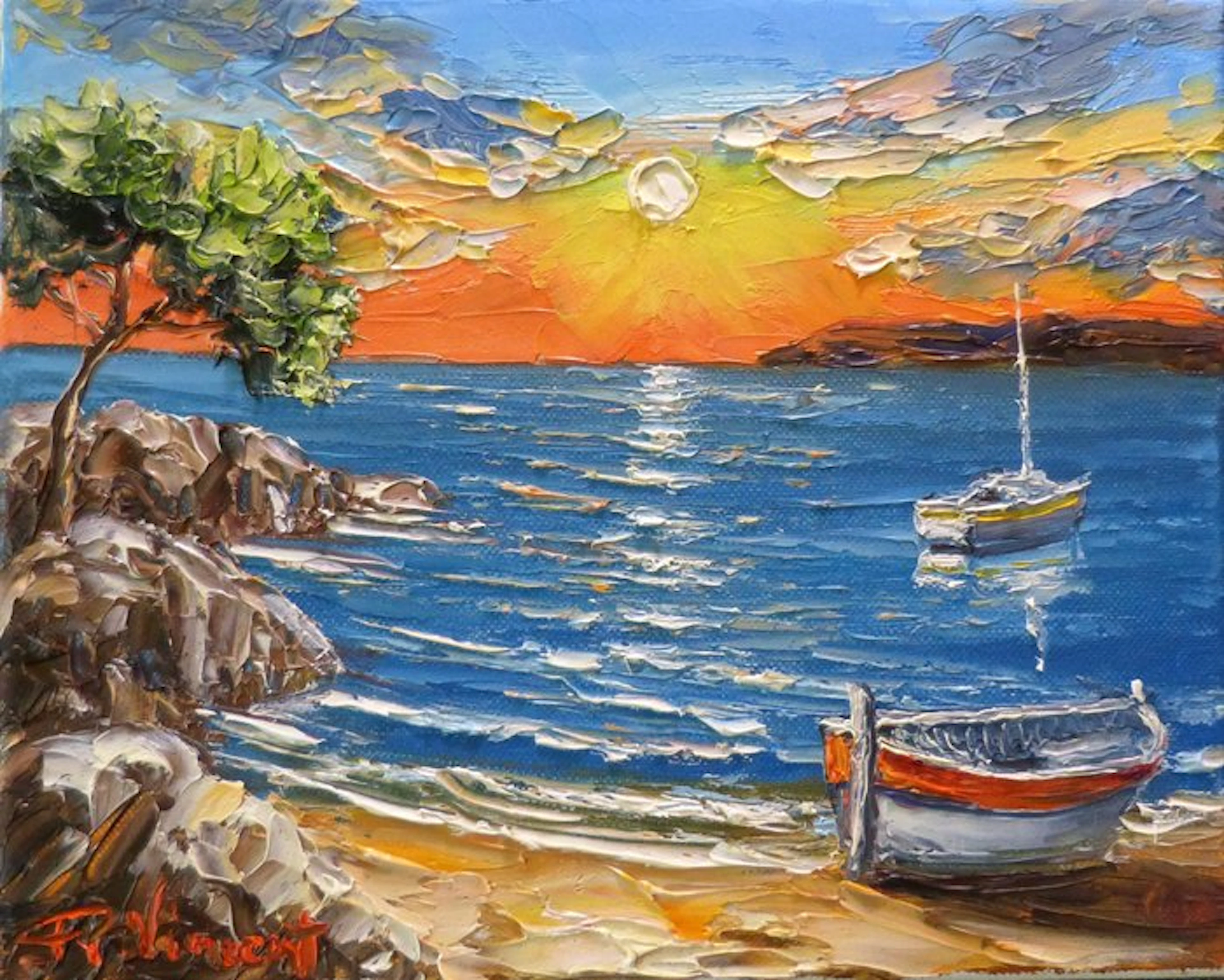 R. Vincent (1954) - Couché de soleil à Toulon en Provence...