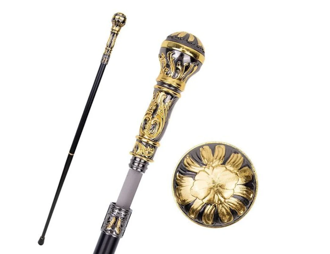 ART - Bastone da Passeggio floreale elegante Golden Black...