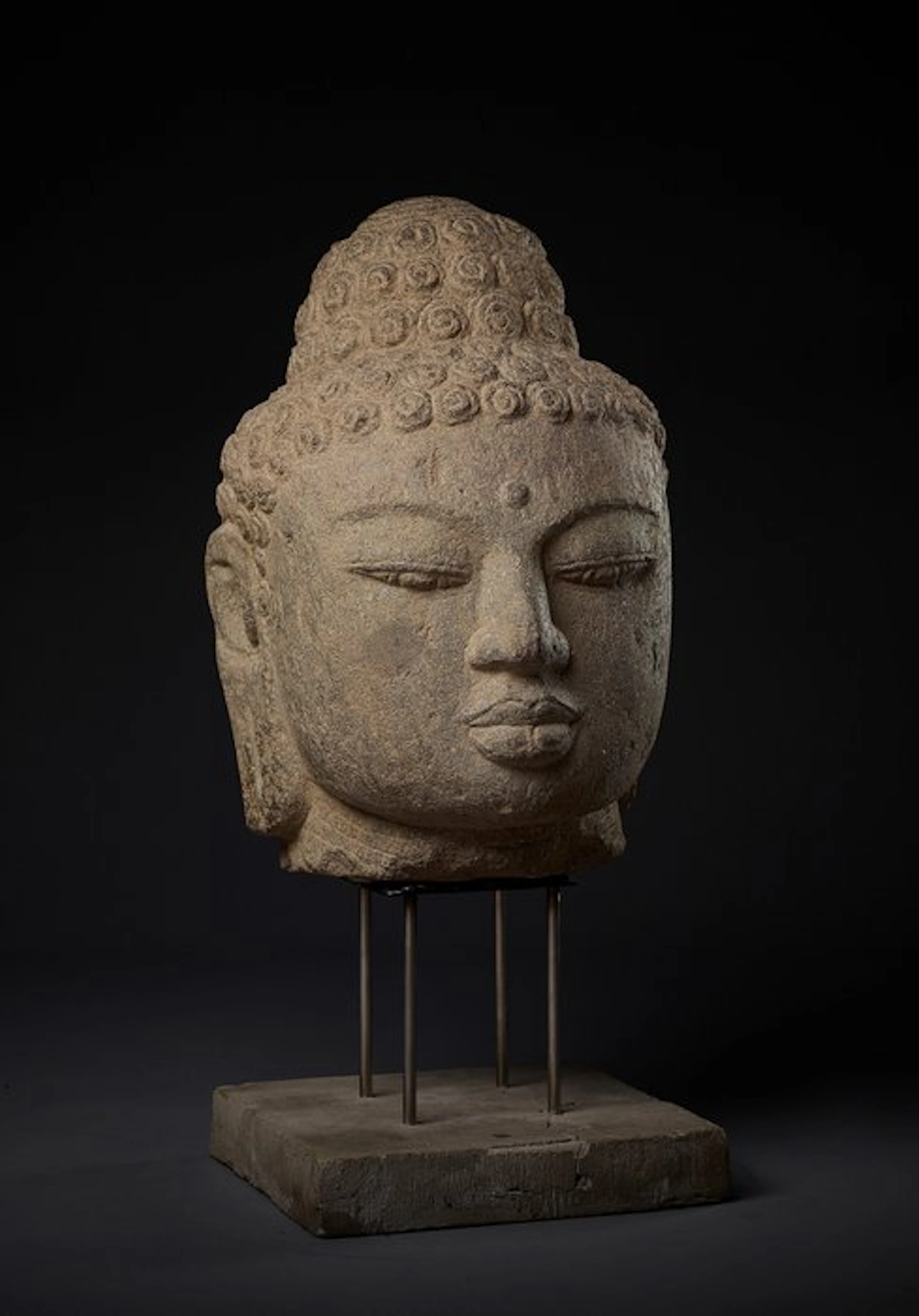 Indonesia - Central Java Sandstone Important monumental Buddha head in andesite