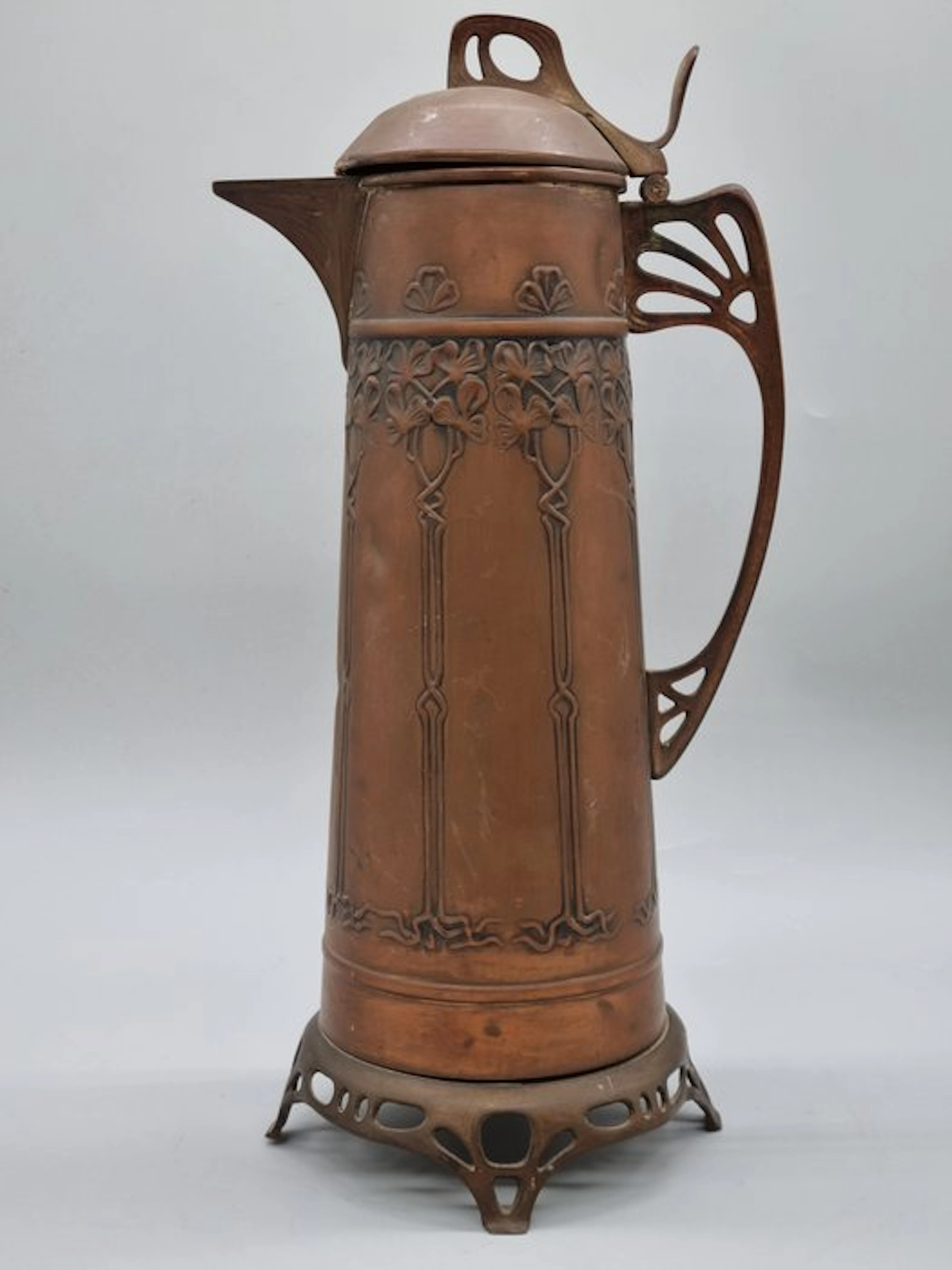 Coffee pot - Jugendstil Messing Kaffeekanne mit Ständer...