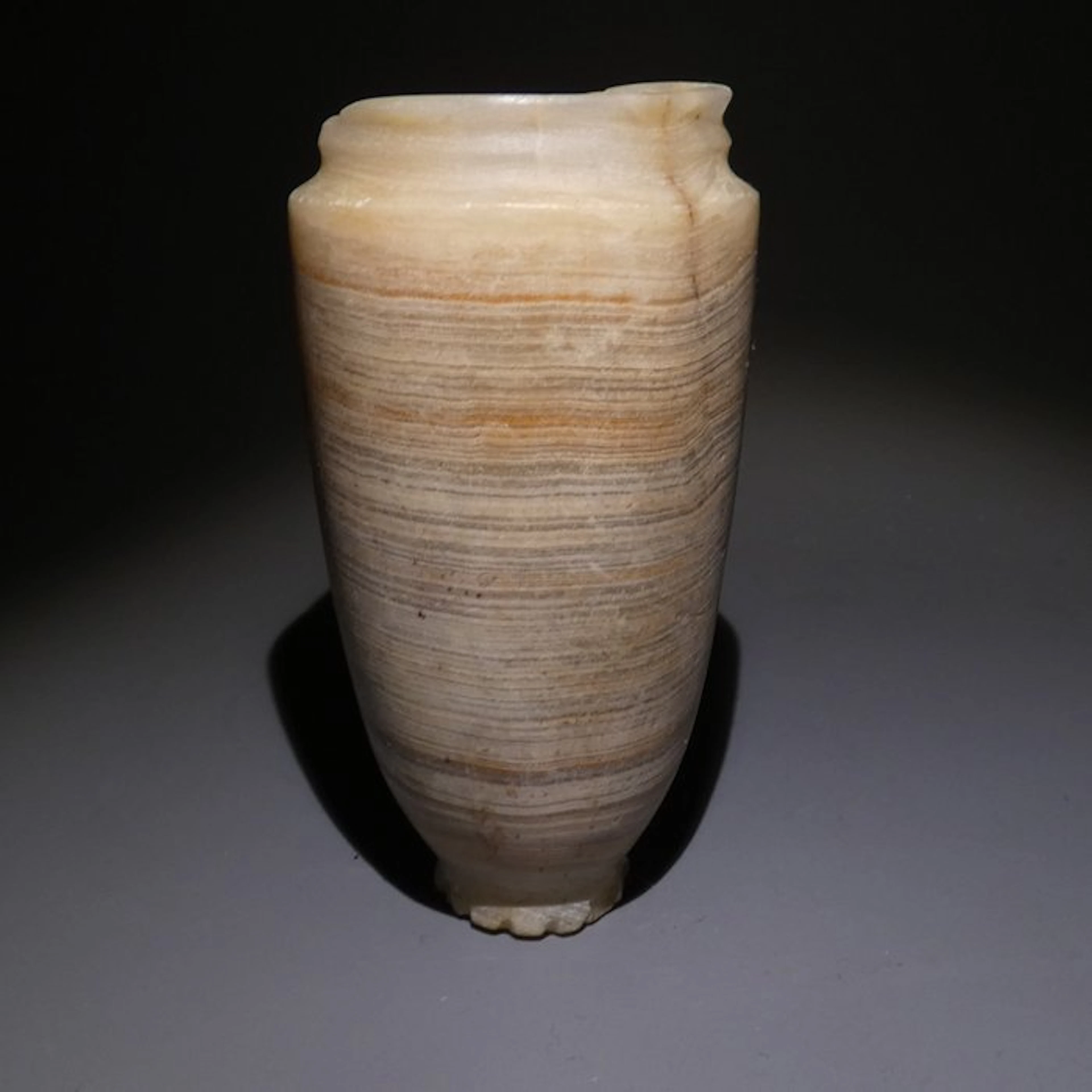 Ancient Egyptian Alabaster Vessel jar. 11,5 cm H. Ptolemaic Period, 323 - 30 BC