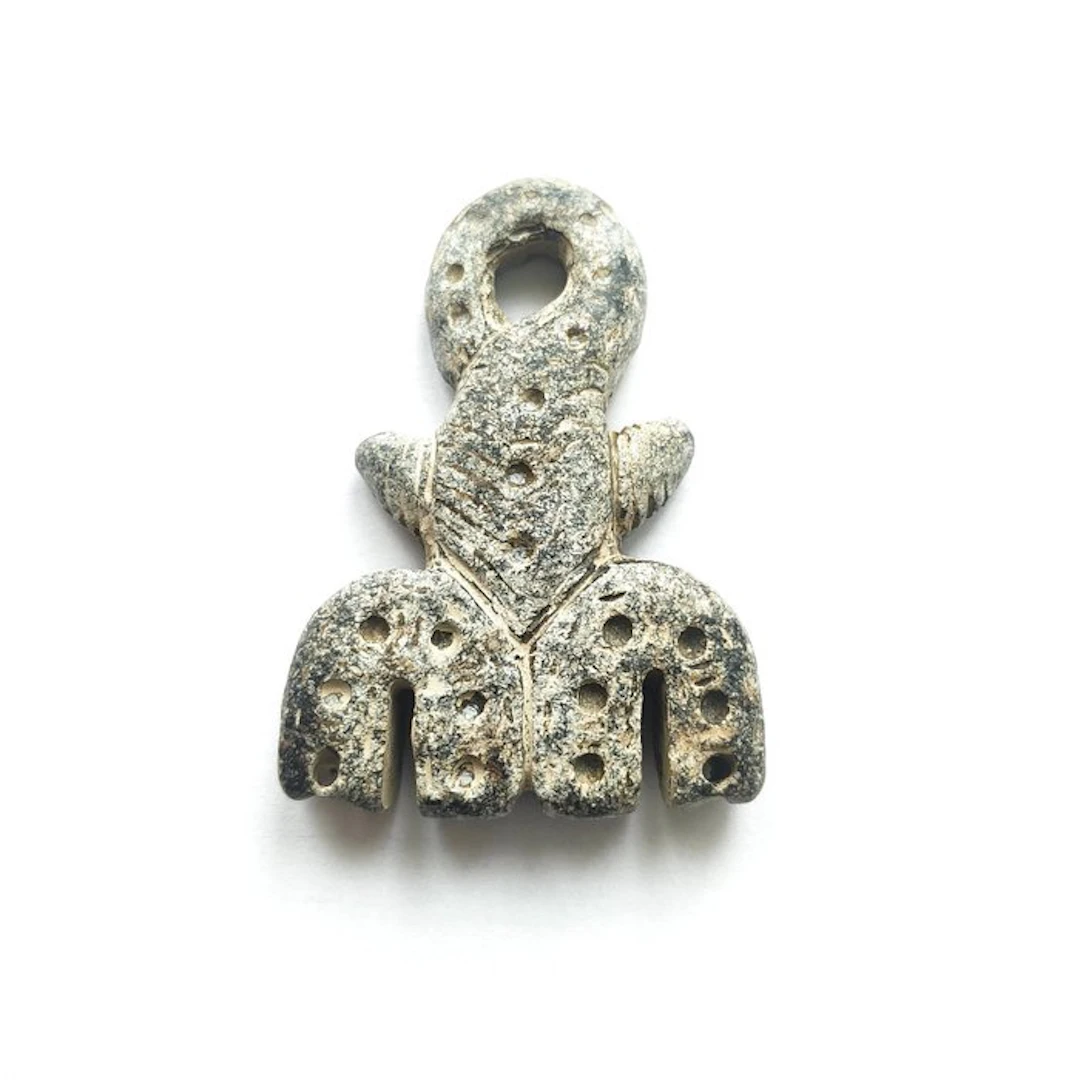 Ancient Western Asiatic Schist Deity Bead Talisman - 65 mm