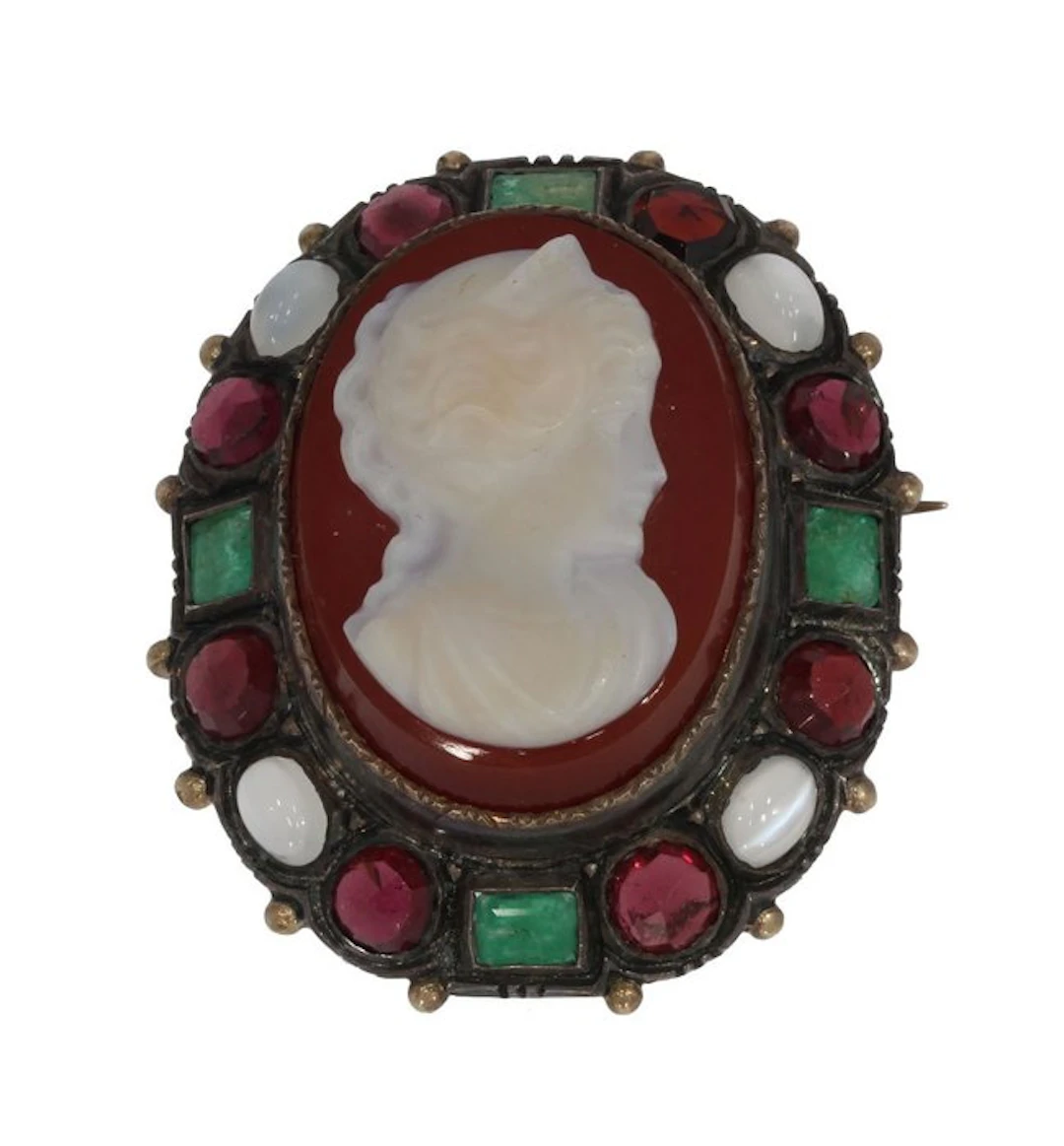 Pendant - 14 kt. Yellow gold Emerald - Very large cameo pendant.