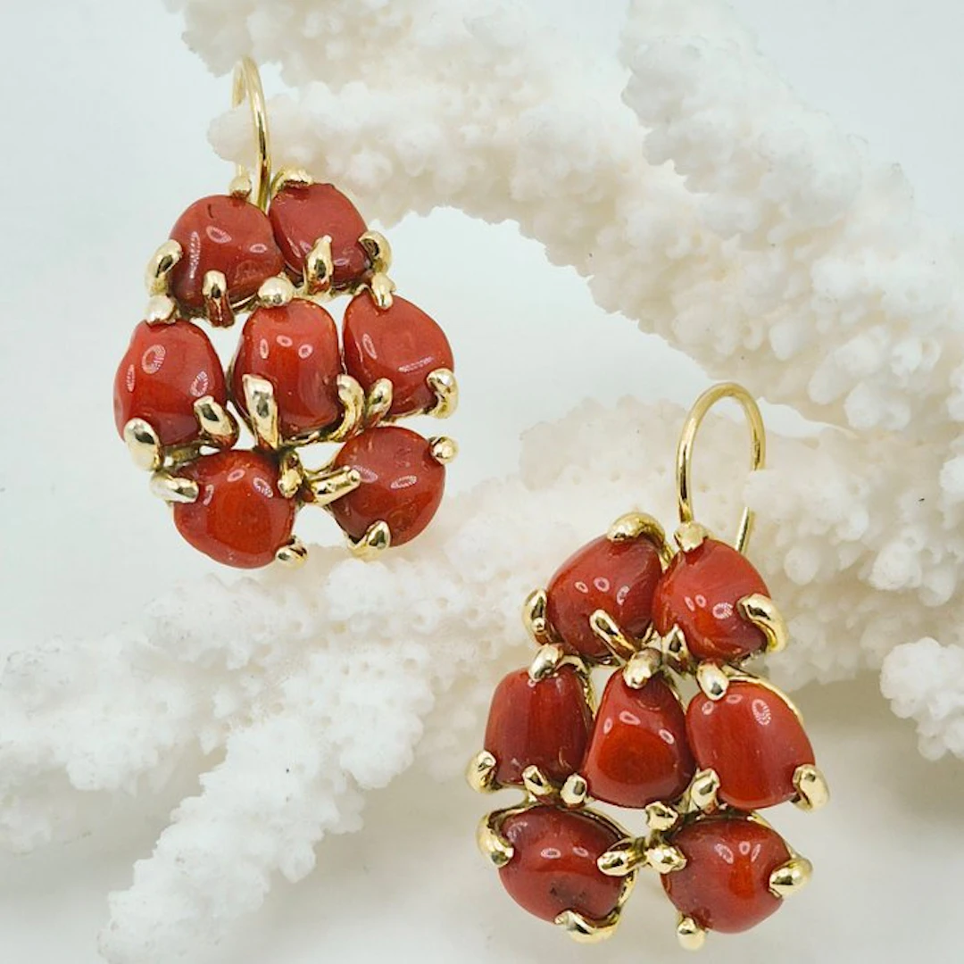 Coral - Silver, Gold-plated - Earrings - CORALLO MEDITERRANEO