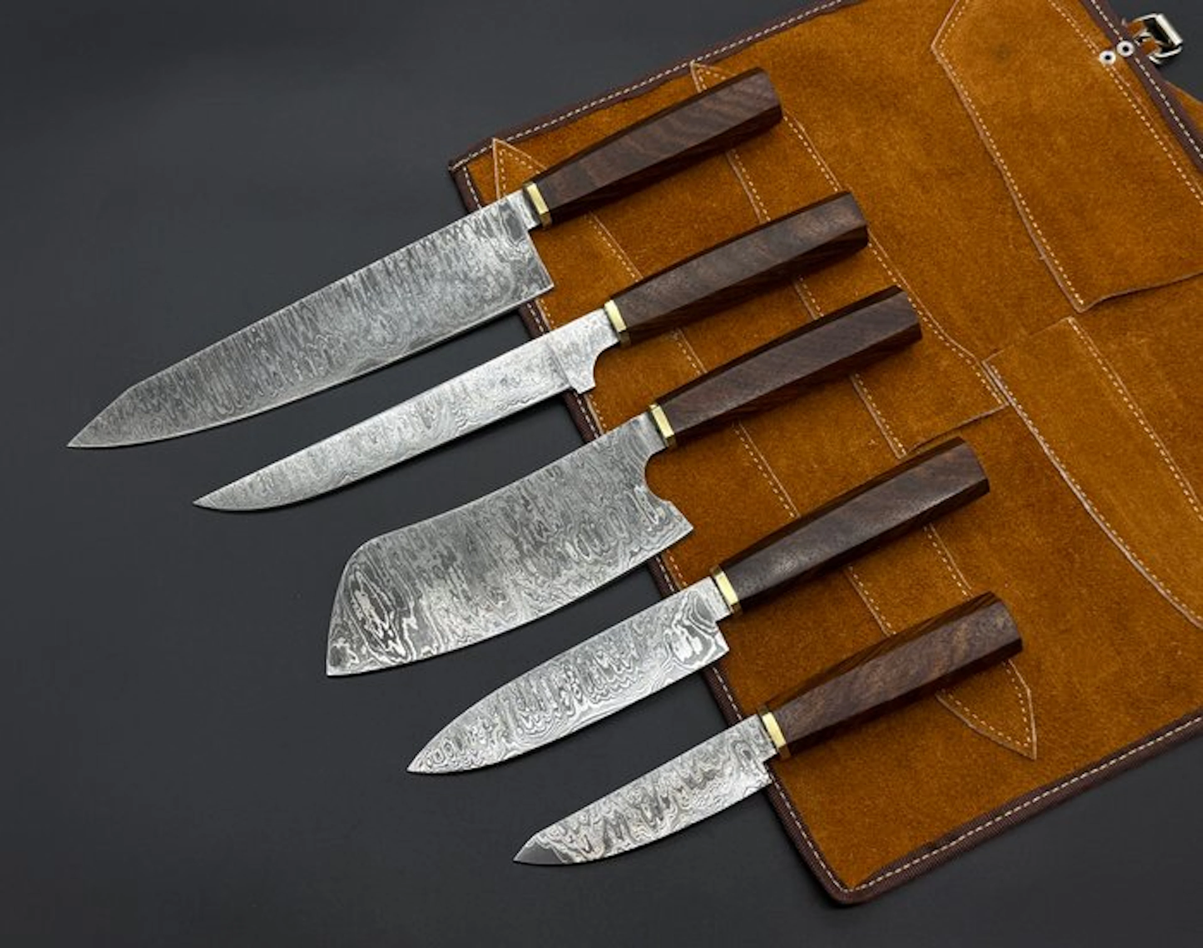Japanese Style Kitchen Knife SET With Leather BAG...
