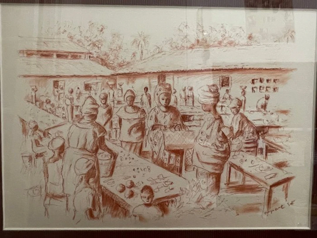 Ousmane Sow - Scène de marché à la sanguine. Sénégal