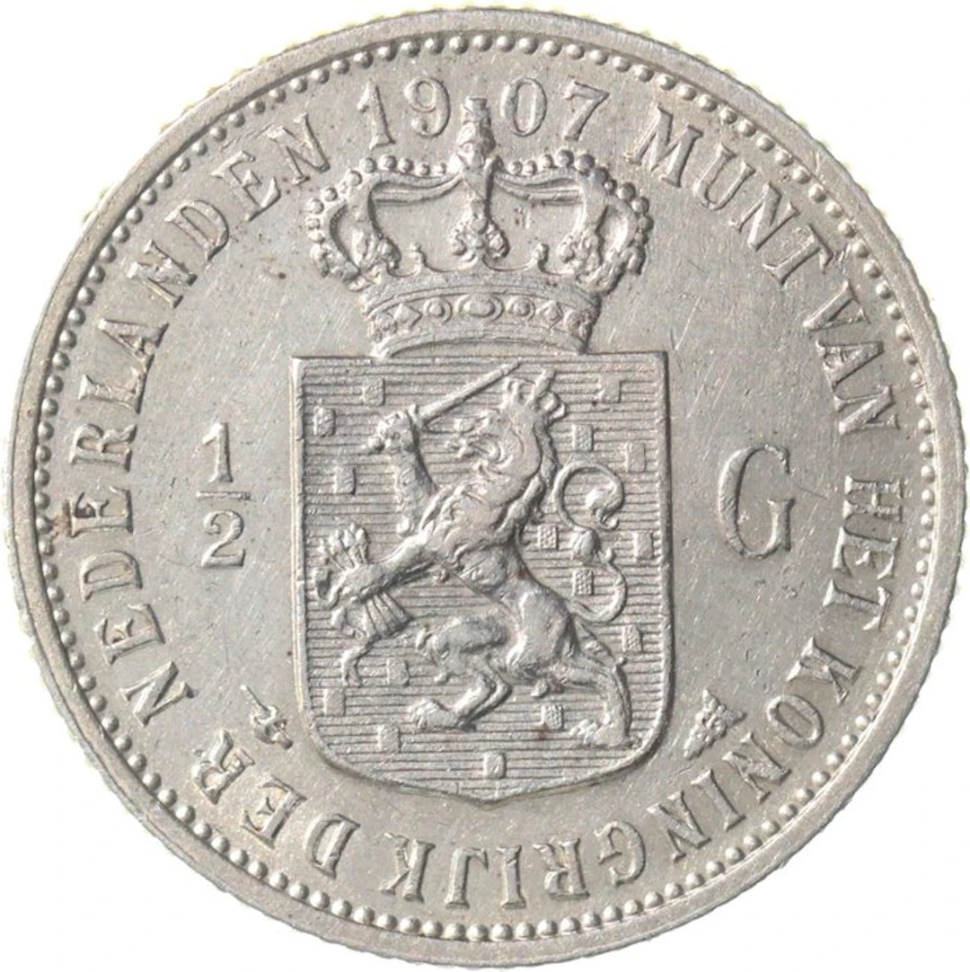 Netherlands. Wilhelmina. 1/2 Gulden 1907 KWALITEIT (No reserve price)