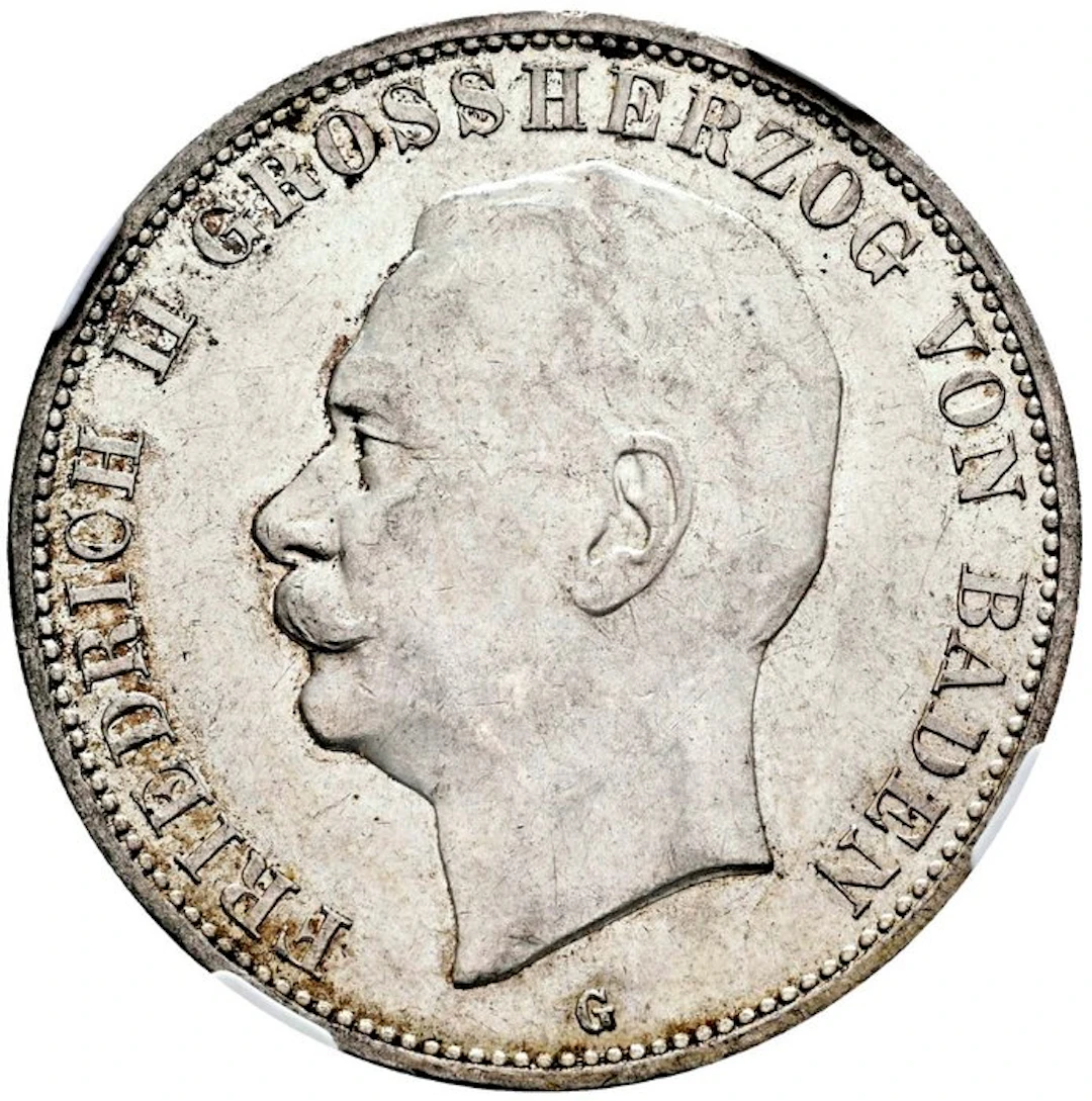Germany, Baden Friedrich II. 5 Mark 1913 - NGC MS62 (Karlsruhe)