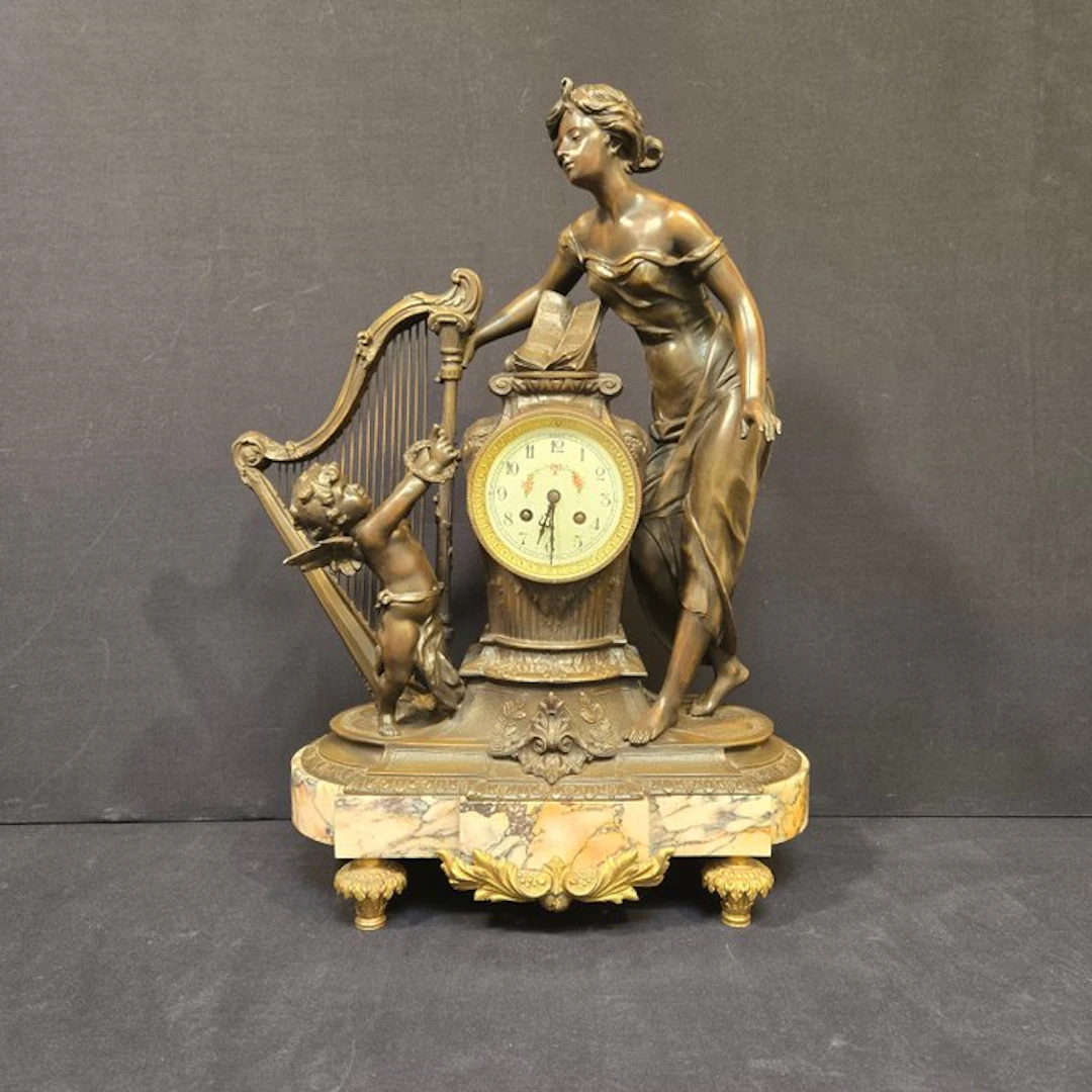 Table clock Neoclassical Style Alloy, Marble - 1850-1900 - L&F Moreau