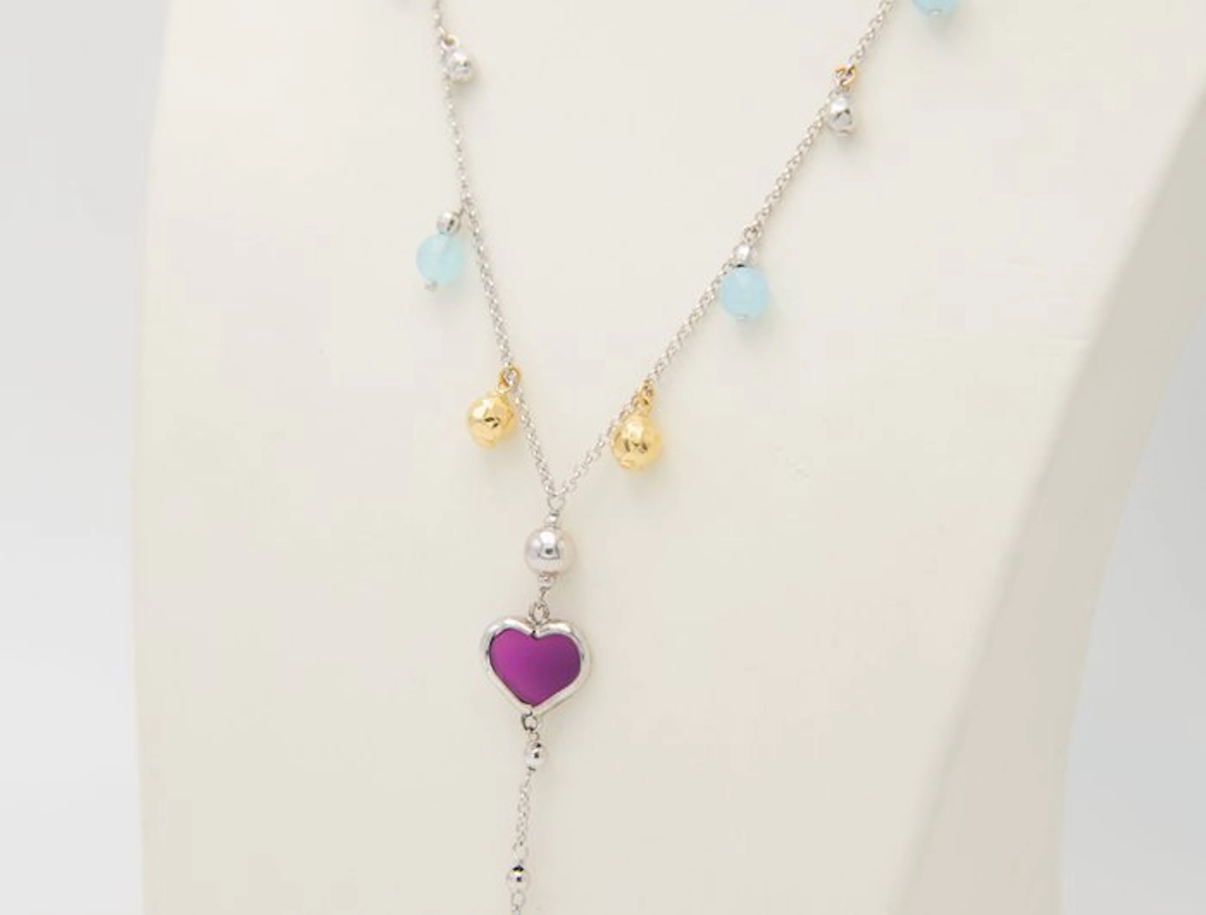 Necklace with pendant - 18 kt. Yellow gold, White gold Aquamarine - Chalcedony