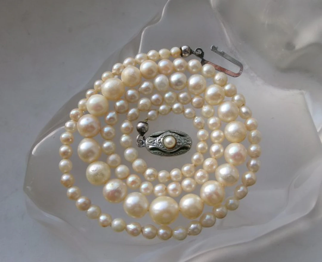 Silver, Akoya Pearls - Necklace - Art Deco Graduated