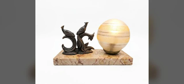 Table lamp - Marble, Glass, Metal - French Art Deco Night Light
