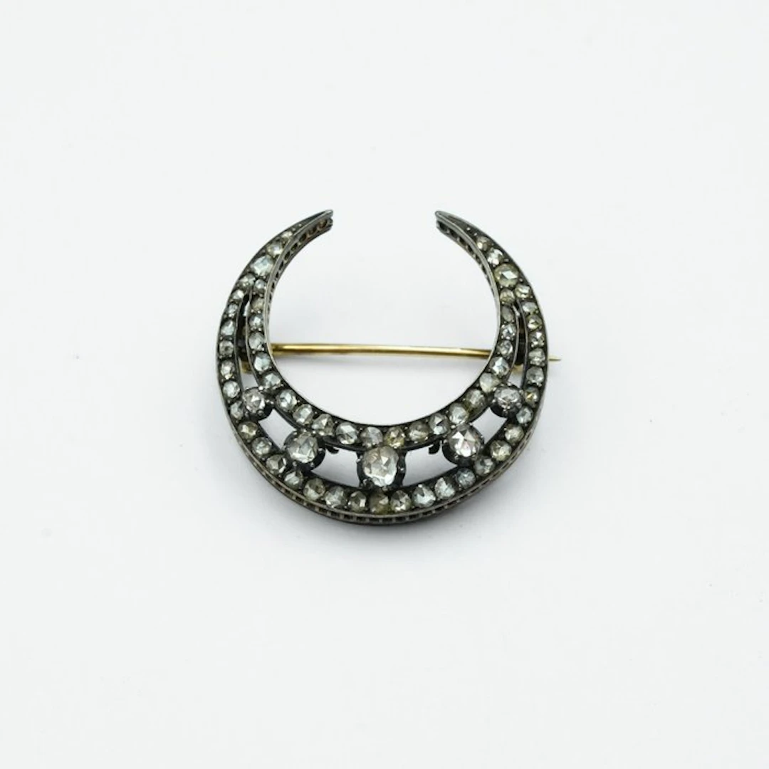 Brooch - 12 kt. Yellow gold, Silver - Diamond
