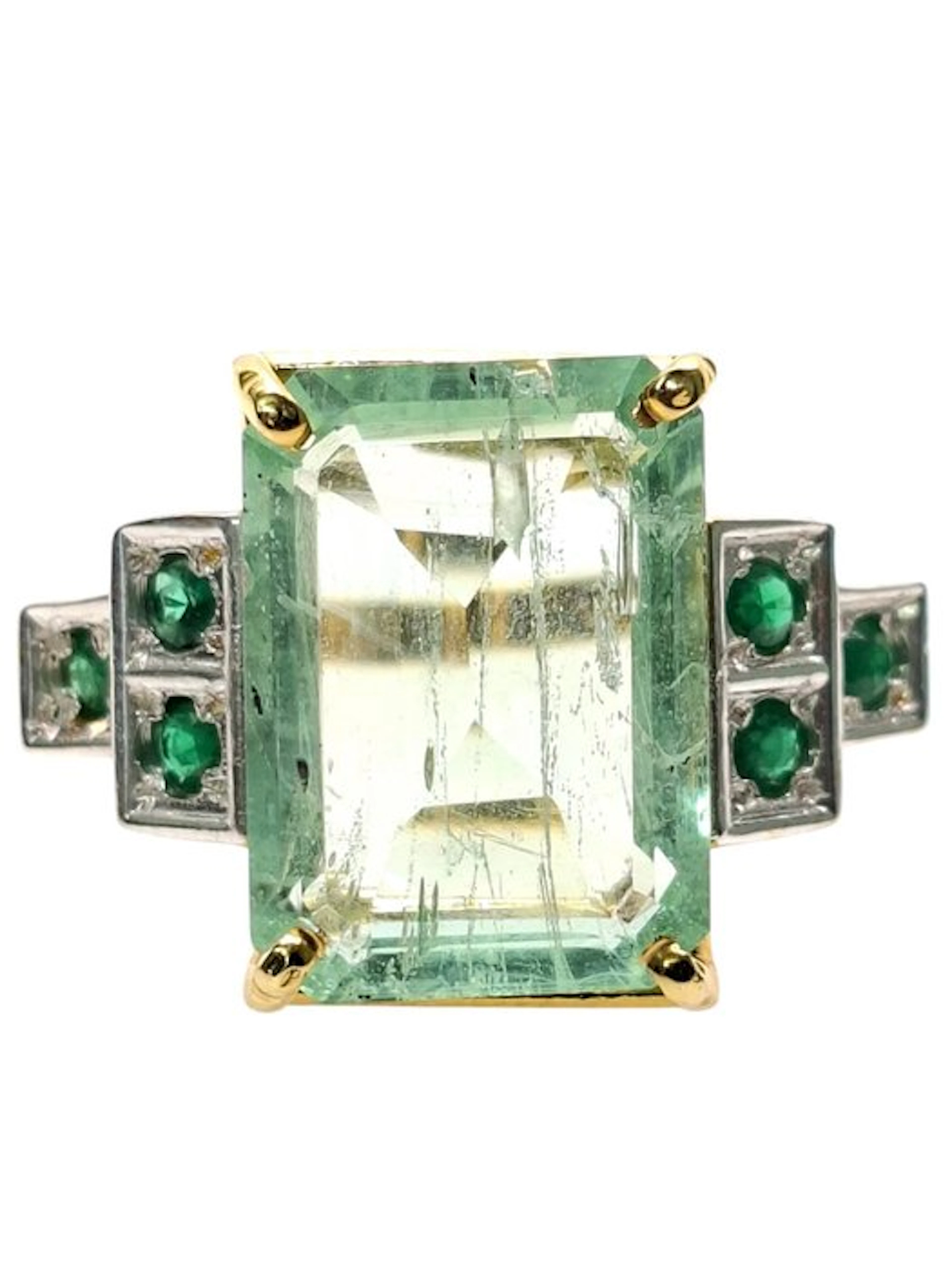 No reserve price - Ring - 9 kt. Silver, Yellow gold Emerald - Emerald