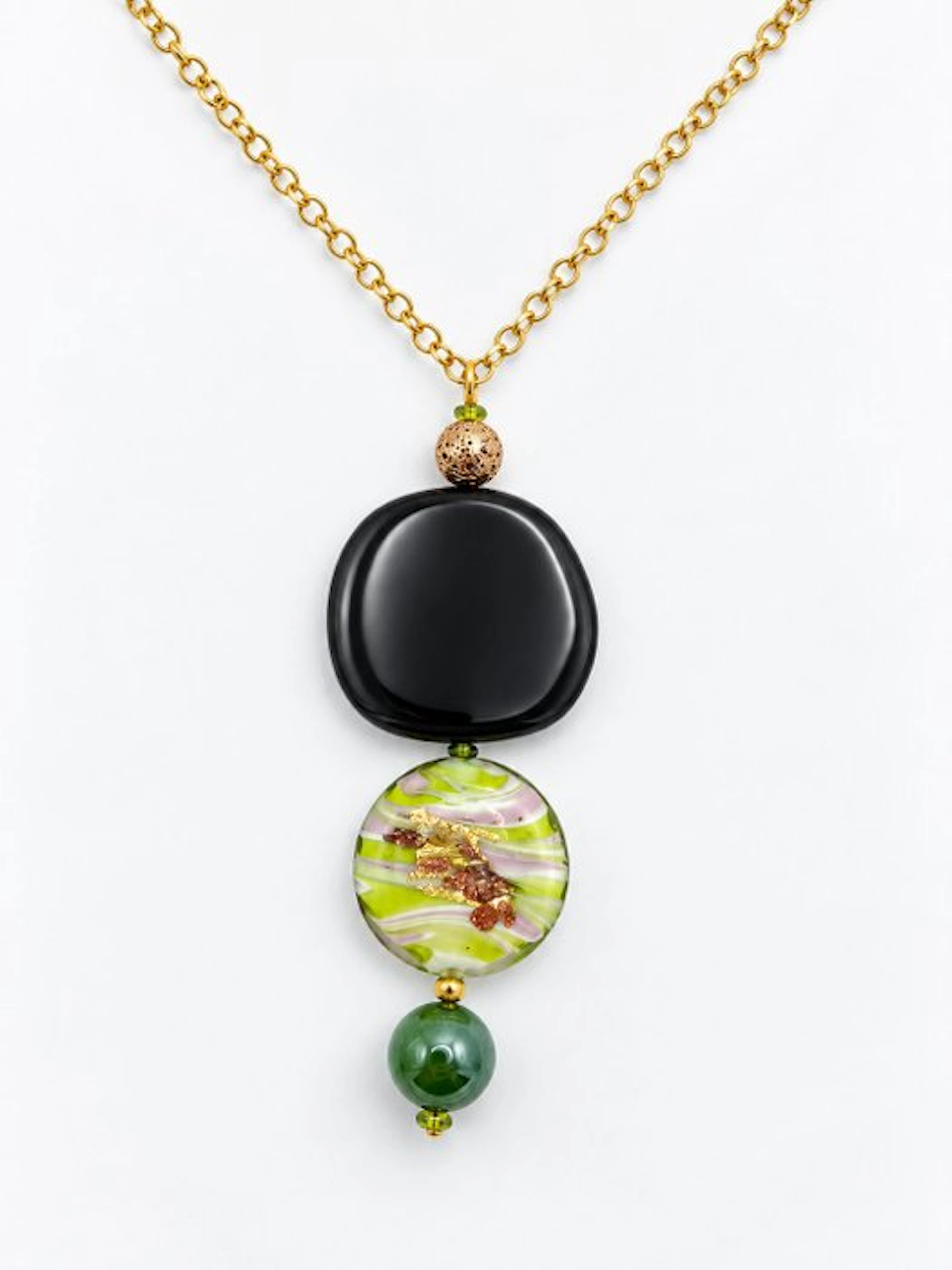 Steel, Murano glass - Necklace with pendant - resin and hematite