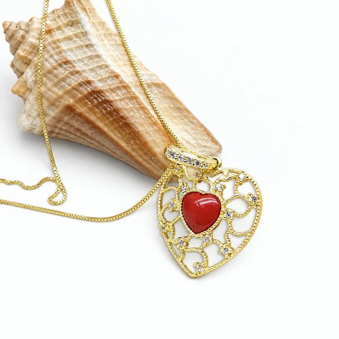 Coral - Sterling Silver 925 - Necklace with pendant - Italian craftsmanship
