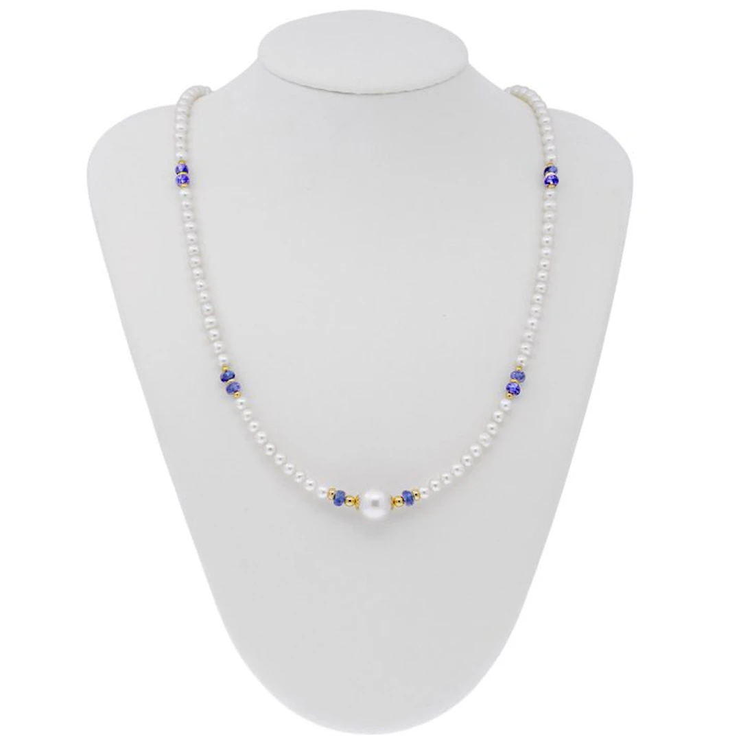 No reserve price - Necklace - 18 kt. Yellow gold Pearl - Sapphire