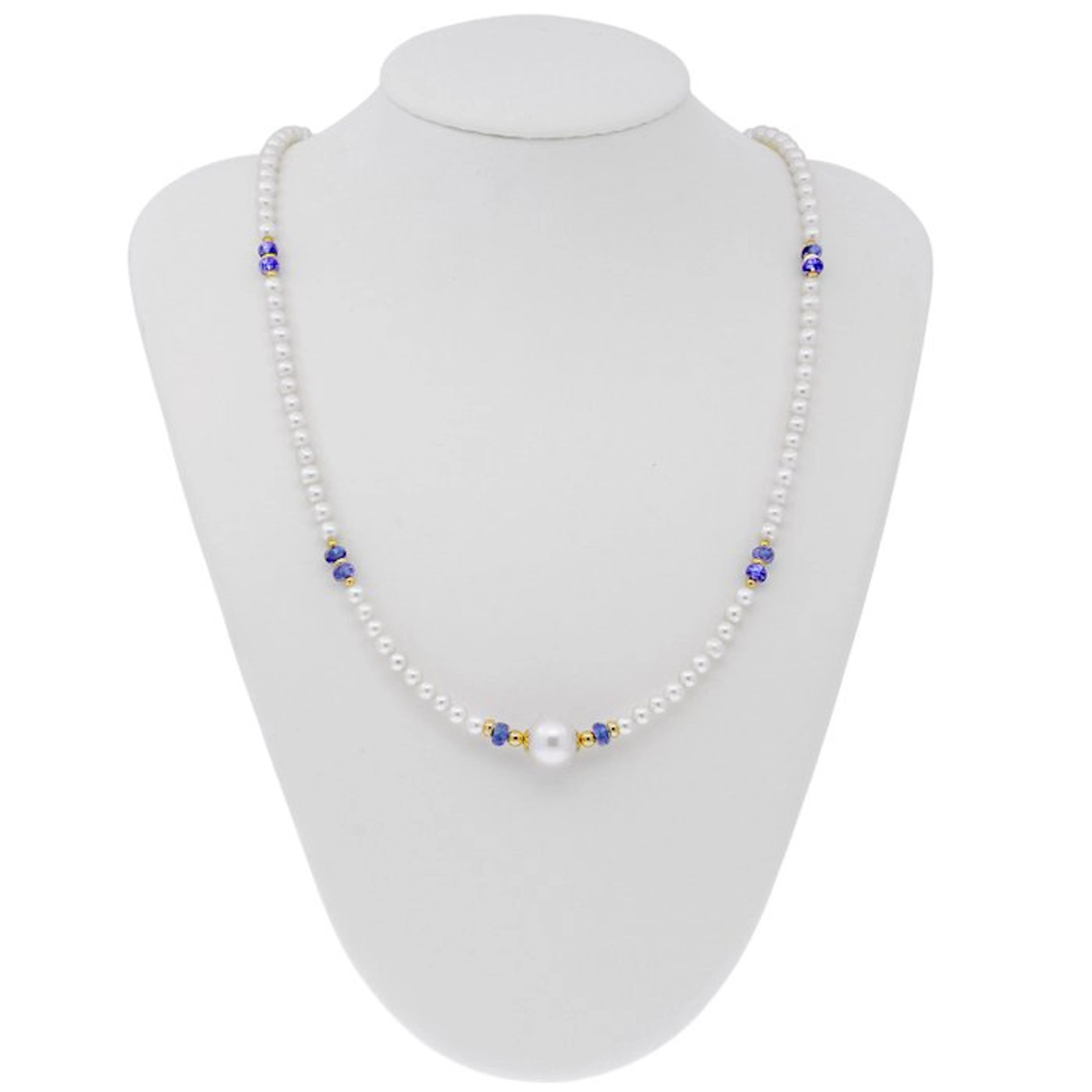 No reserve price - Necklace - 18 kt. Yellow gold Pearl - Sapphire