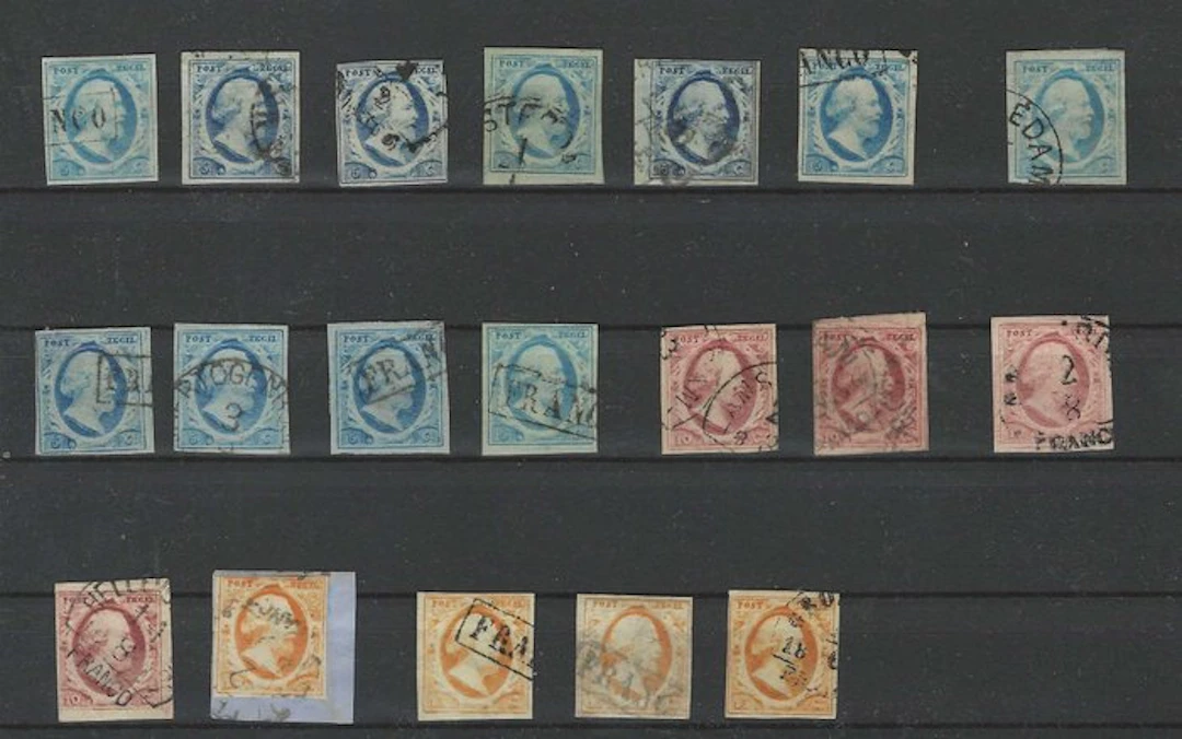 Netherlands 1852 - King William III - stamps from different plates. - NVPH 1/3