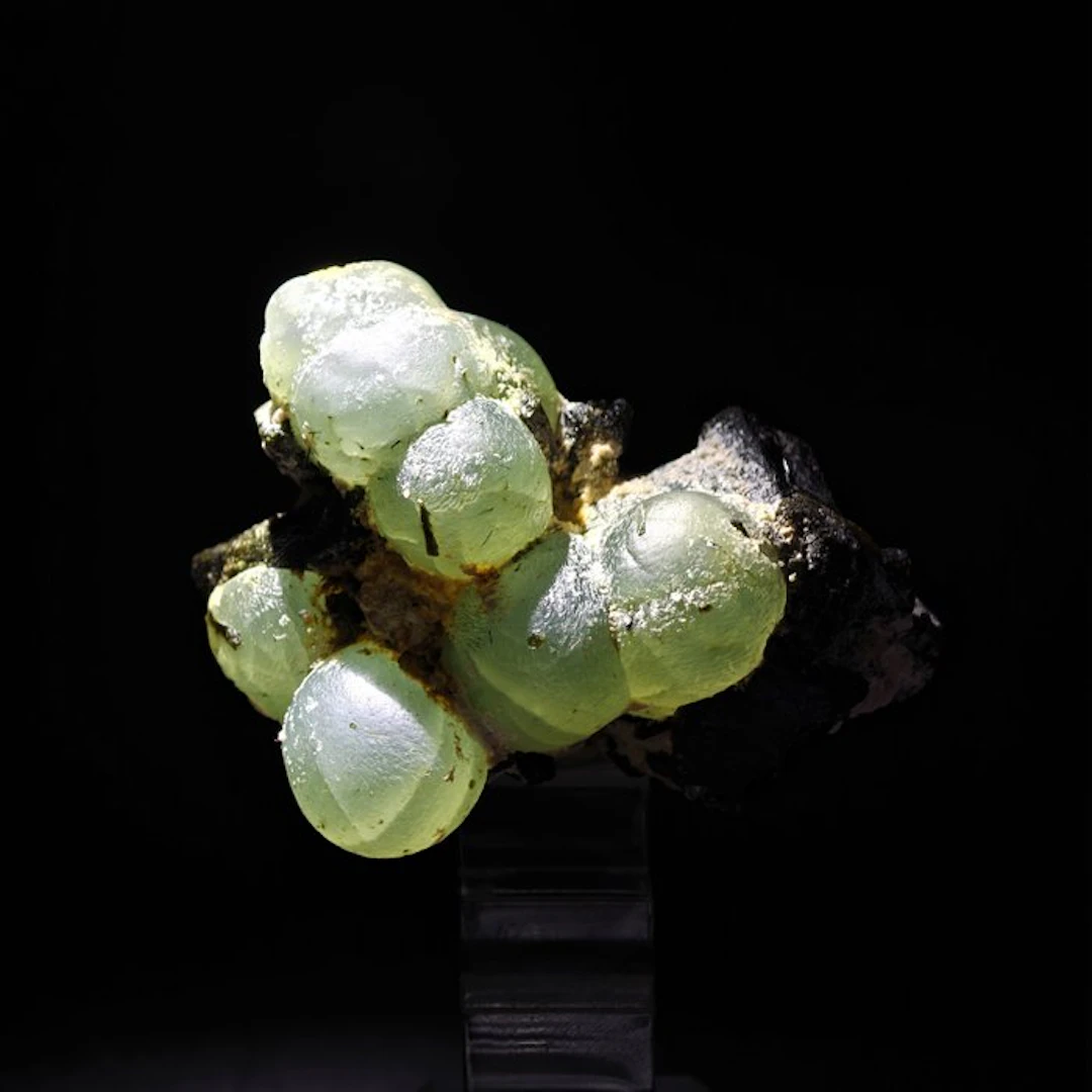 Green prehnite spheres with epidote Crystals on matrix...