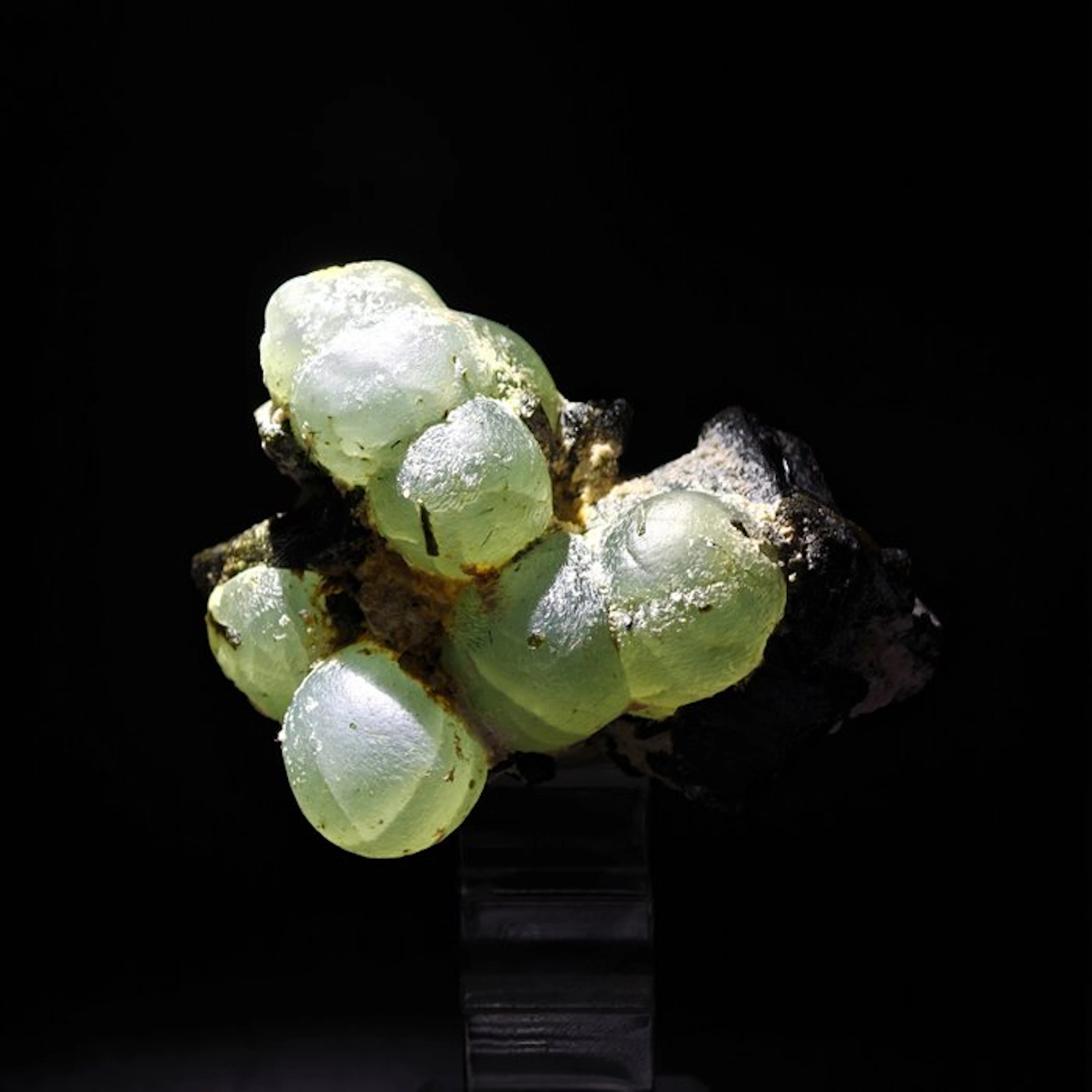 Green prehnite spheres with epidote Crystals on matrix...