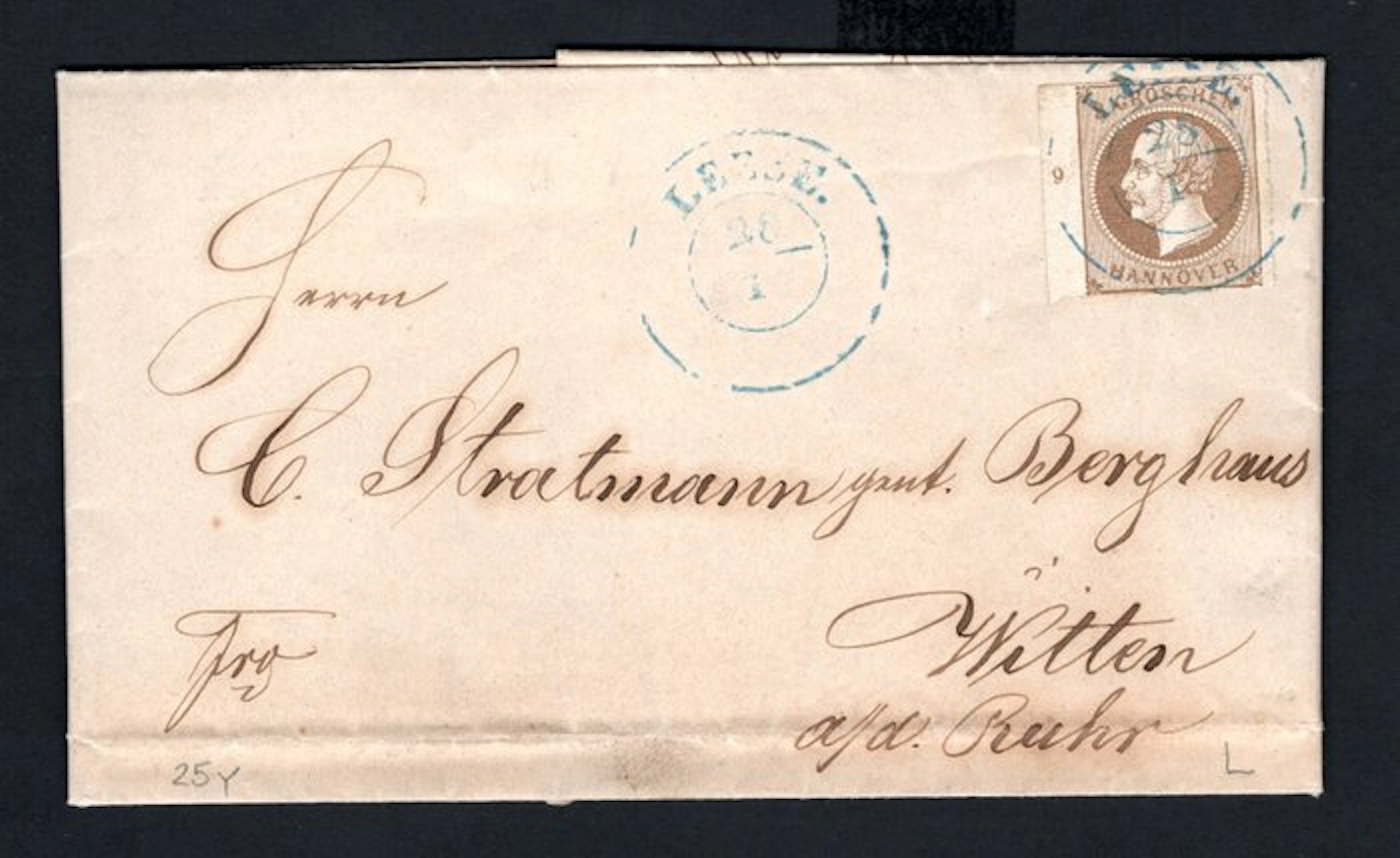 Hannover 1866 - Folded letter with blue K2 'LEESE-25.1.'...
