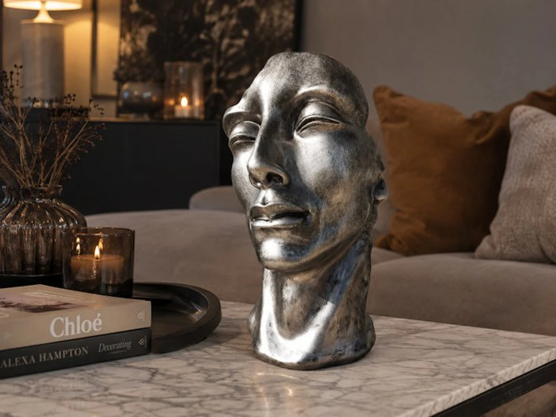 Statue, statue head in silver bronze color - 50 cm - polyresin