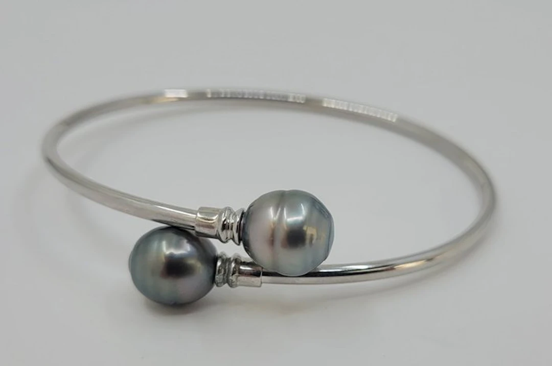 No reserve price - Bracelet 9x10mm Silvery Tahiti Pearls, Silver